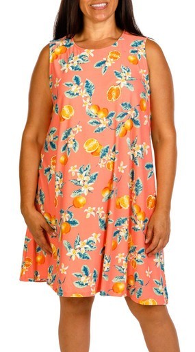 Allison Brittney Fruit Floral Shift Dress Plus 1X Citrus Print Swing Summer NWT