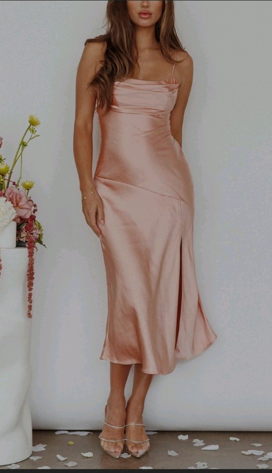 SAINTS & SECRETS Well Versed Pleated Bust Front Split Dress Desert Rose M