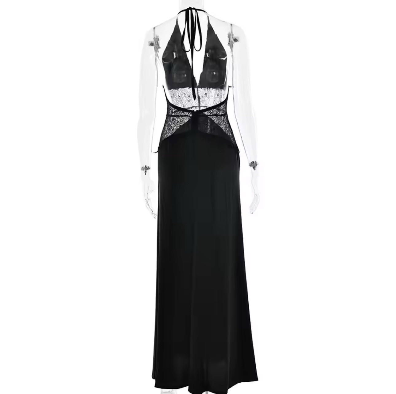 Saide – Halter Gown with Lace Accents In White, Black & Pink Sizes S M L