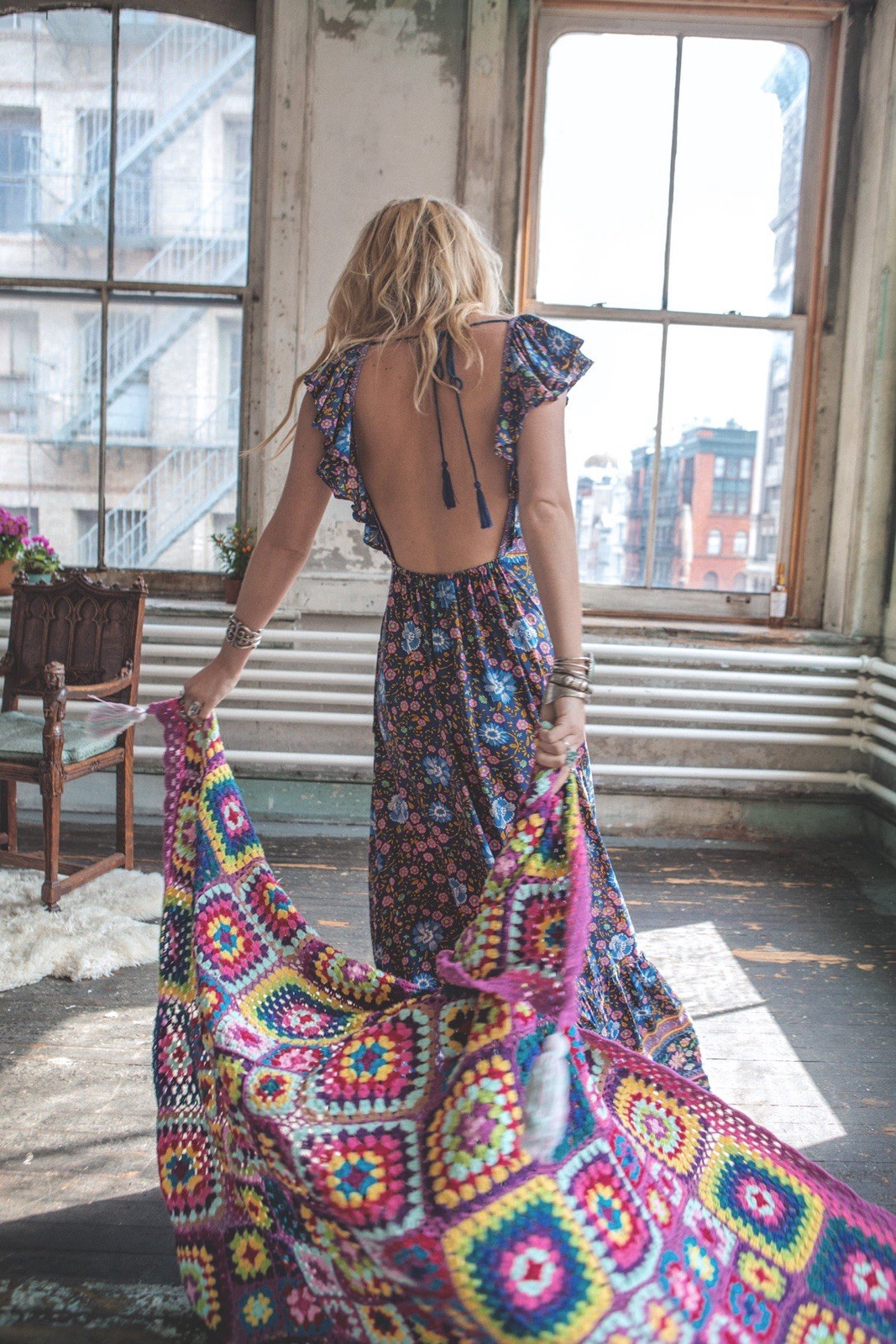 Free People + Spell and the Gypsy Collective Folk Town Floral Boho Maxi Dress L