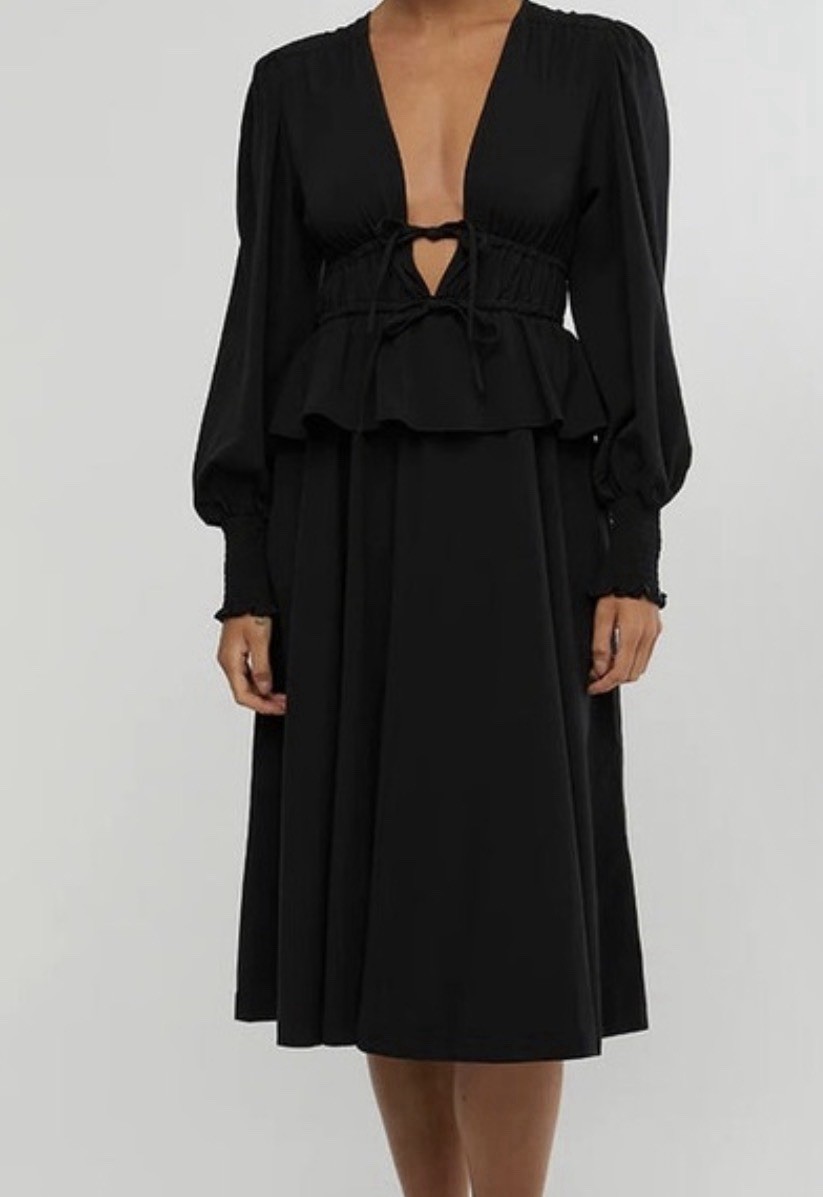 WeWoreWhat Poplin Peplum Midi Dress Size S Black Textured Crepe Poplin $118 A2