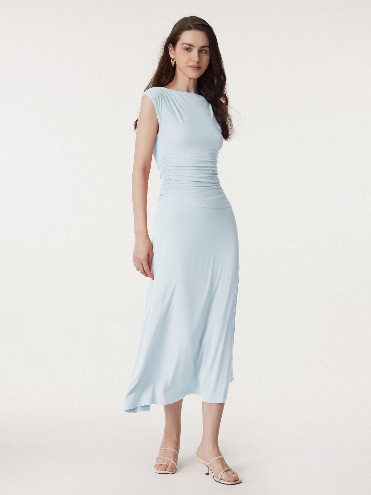 OGL Breezy Cooling Side Ruched Maxi Dress, Sky Glass, Freeship US