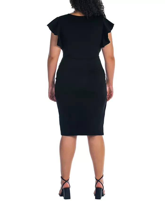 $96 24seven Comfort Apparel V-neck Knee Length Dress Black Plus Size 1X
