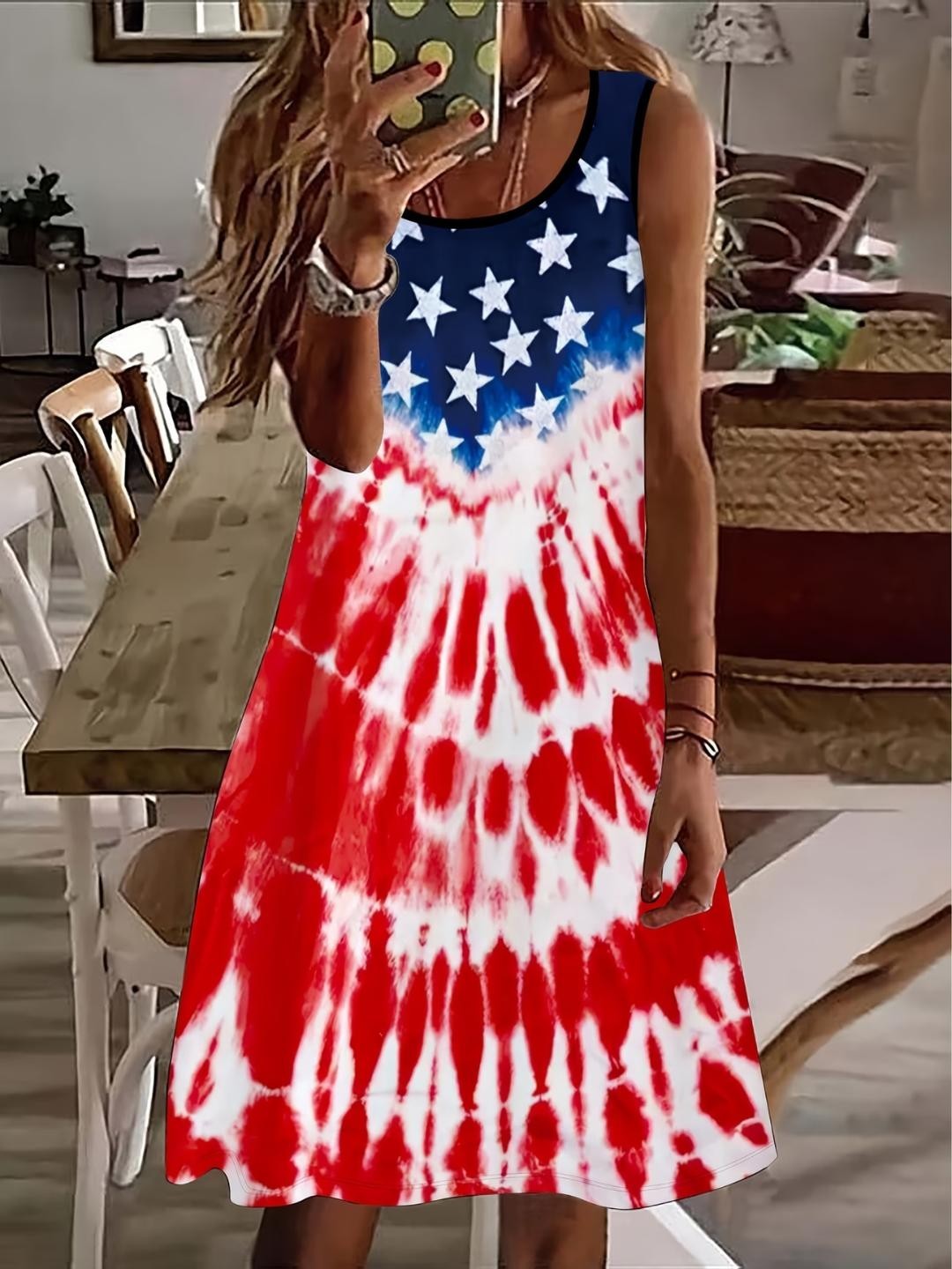 Curve Plus-Size – American Flag Cocktail Dress – Flowy Beach Resort Wear ✨New