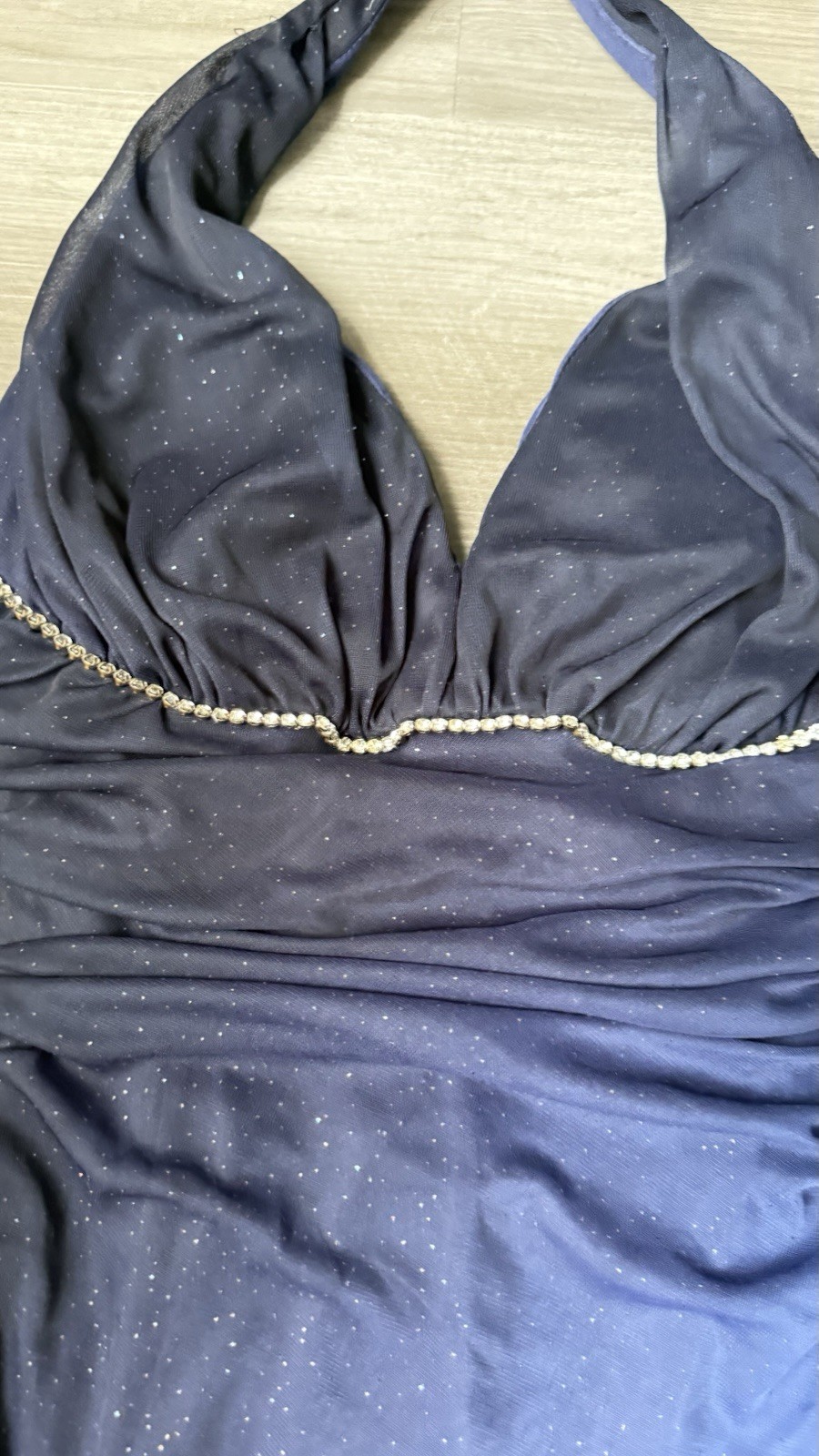 BETSY & ADAM Linda Bernell Blue Halter Ruched Beaded Chiffon Sheath Dress 4