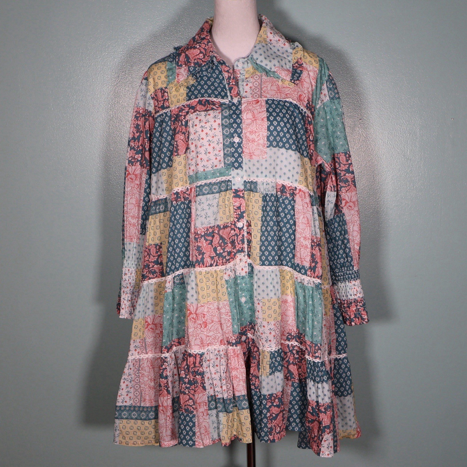 Simply Southern Allie Quilted Pattern Long Sleeve Dress, Size Large