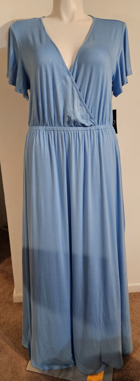 NY&Co Light Blue Faux Wrap Maxi Dress w/ Flutter Sleeves – Sz XL – NWT