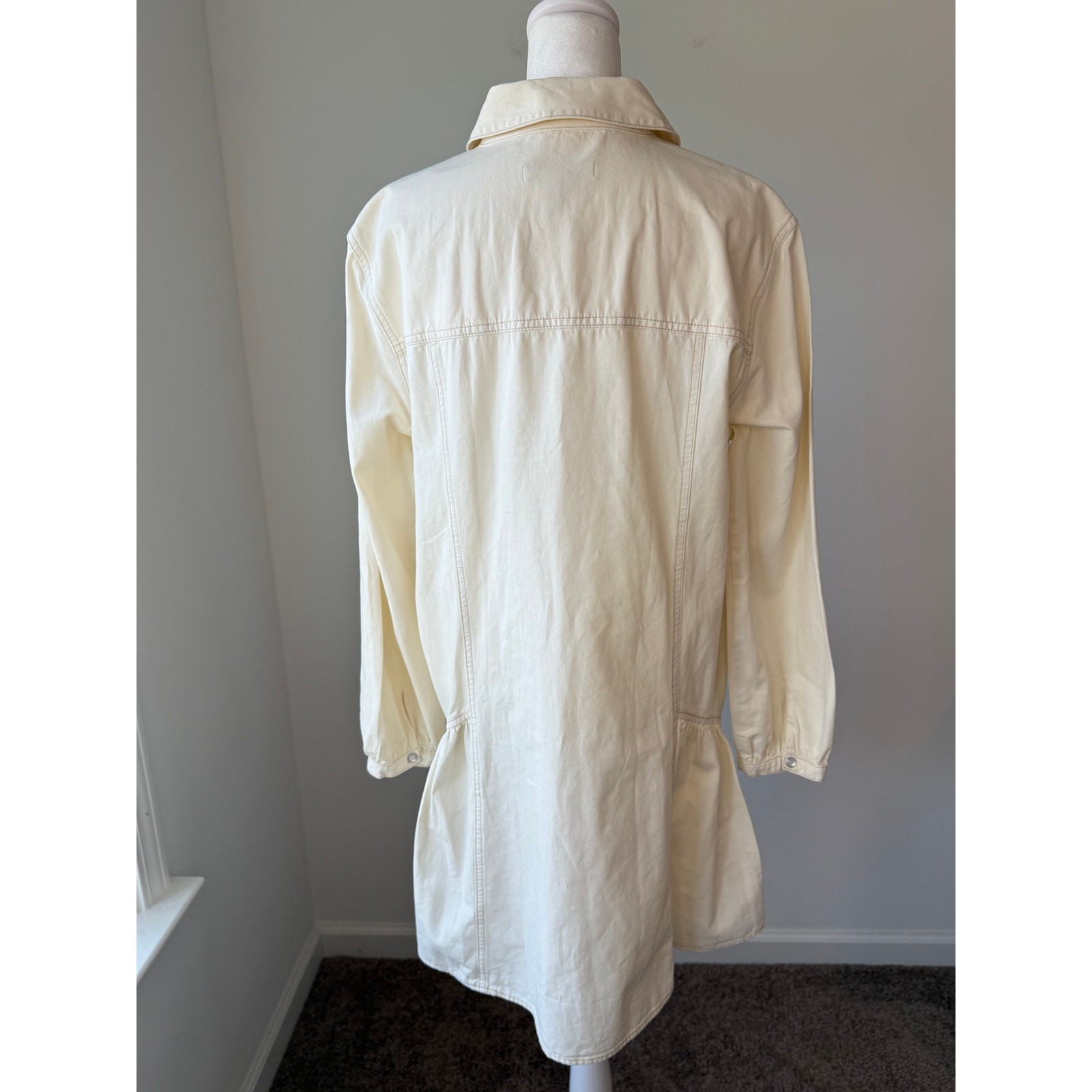 Veronica Beard Ivory Long Sleeve Drop Waist Shirt Dress