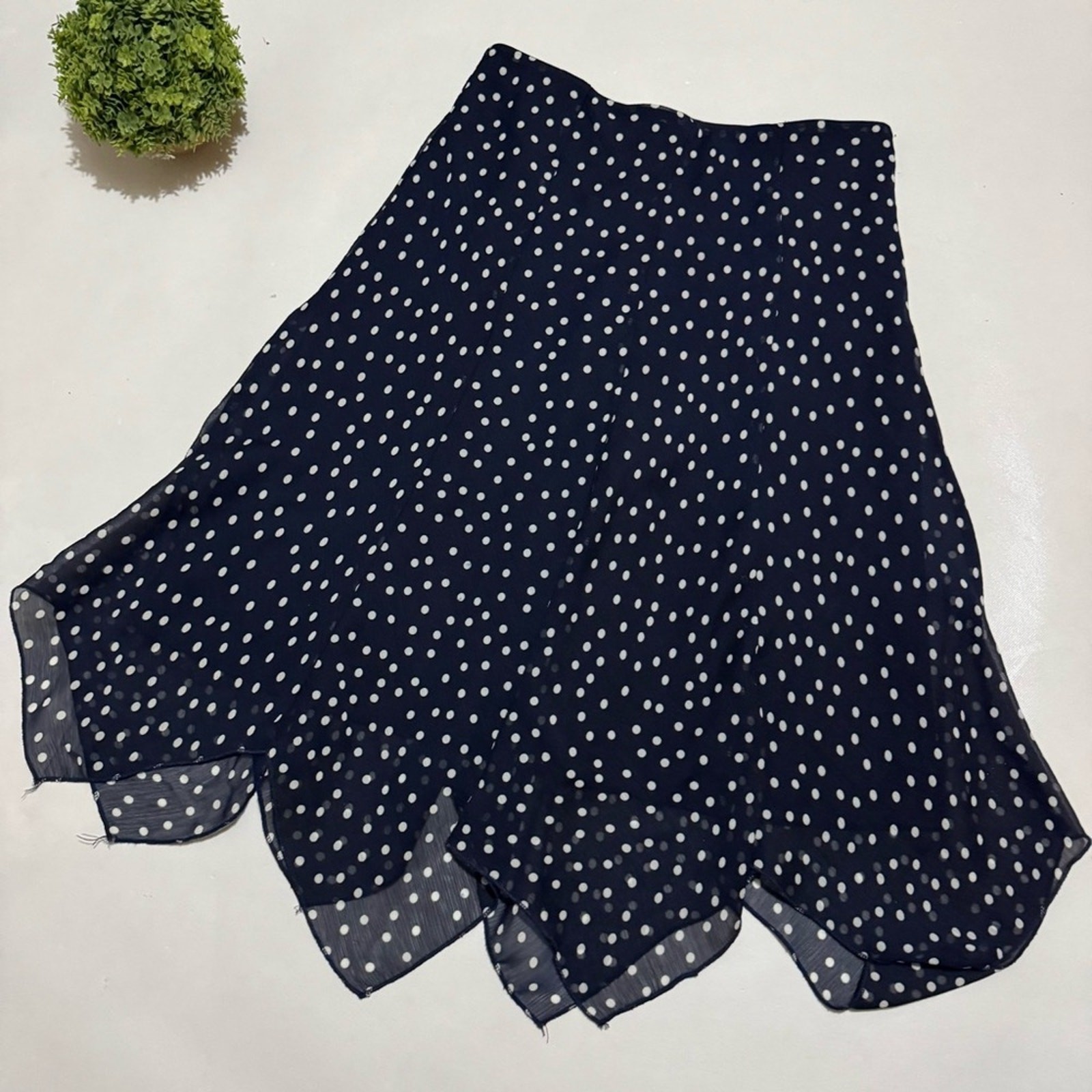 Vintage George Navy Blue White Polka Dit Long Modest Pull On Midi Skirt Size 2