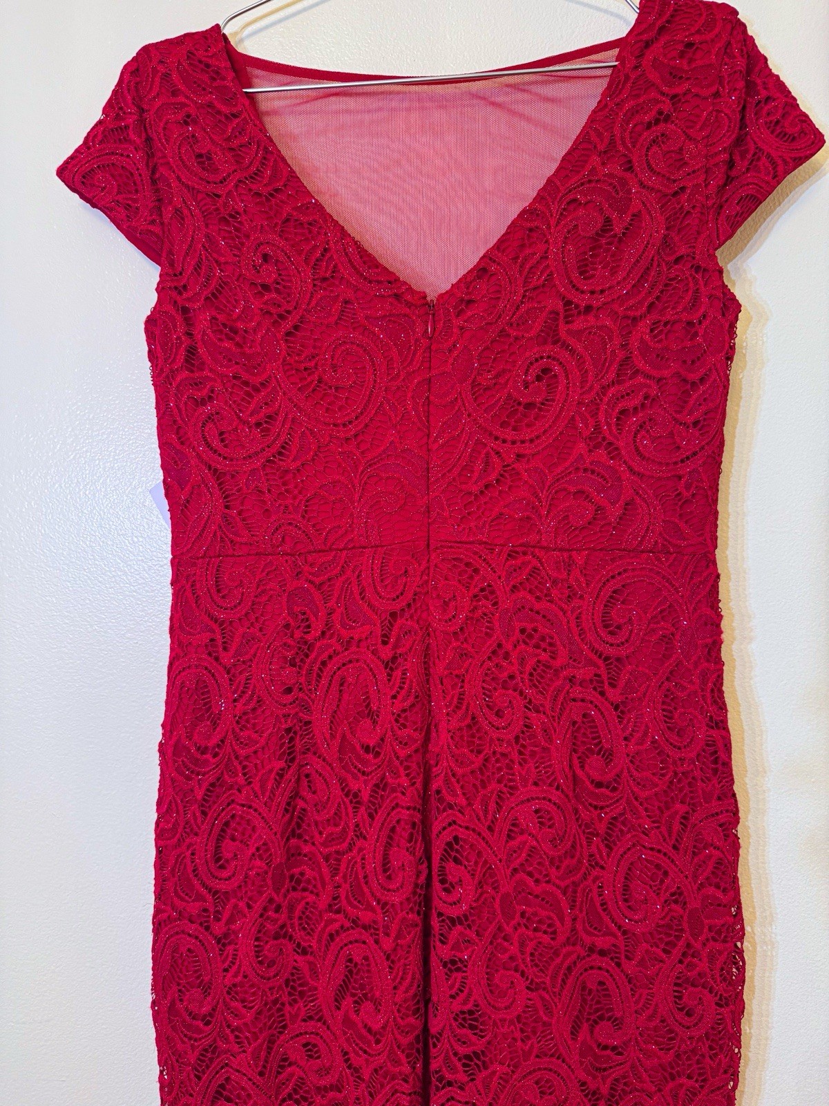 $228 Medium US 6 ❤️ Marina Stretch Red Women Push up A Line Lace Gown Dress