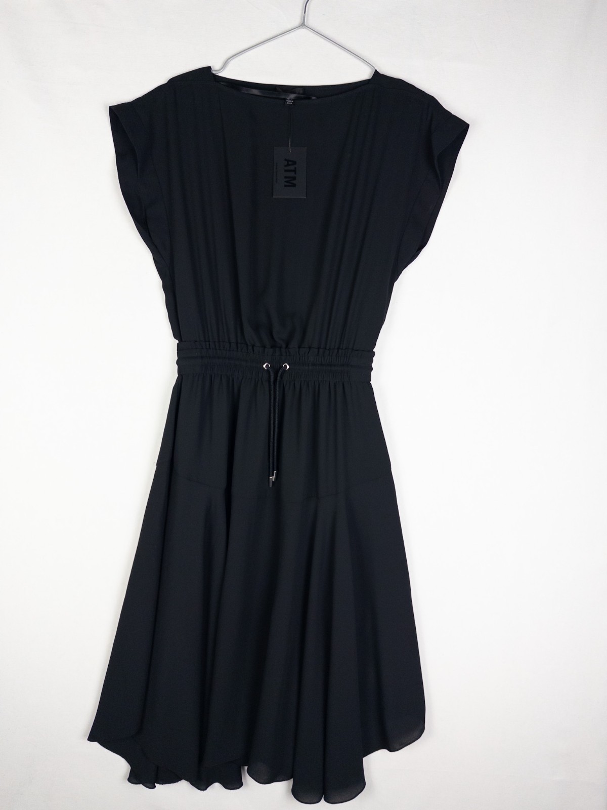 NWT ATM Anthony Thomas Melillo Dress Womens XS Black Strap Ruffle Flare