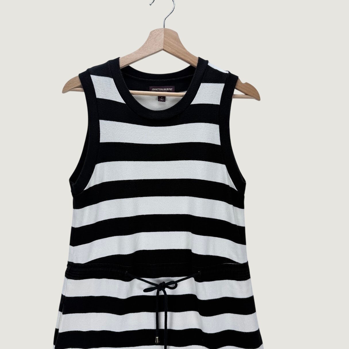 Johnston & Murphy Womens Black White Striped Cotton Sleeveless Knit Dress S