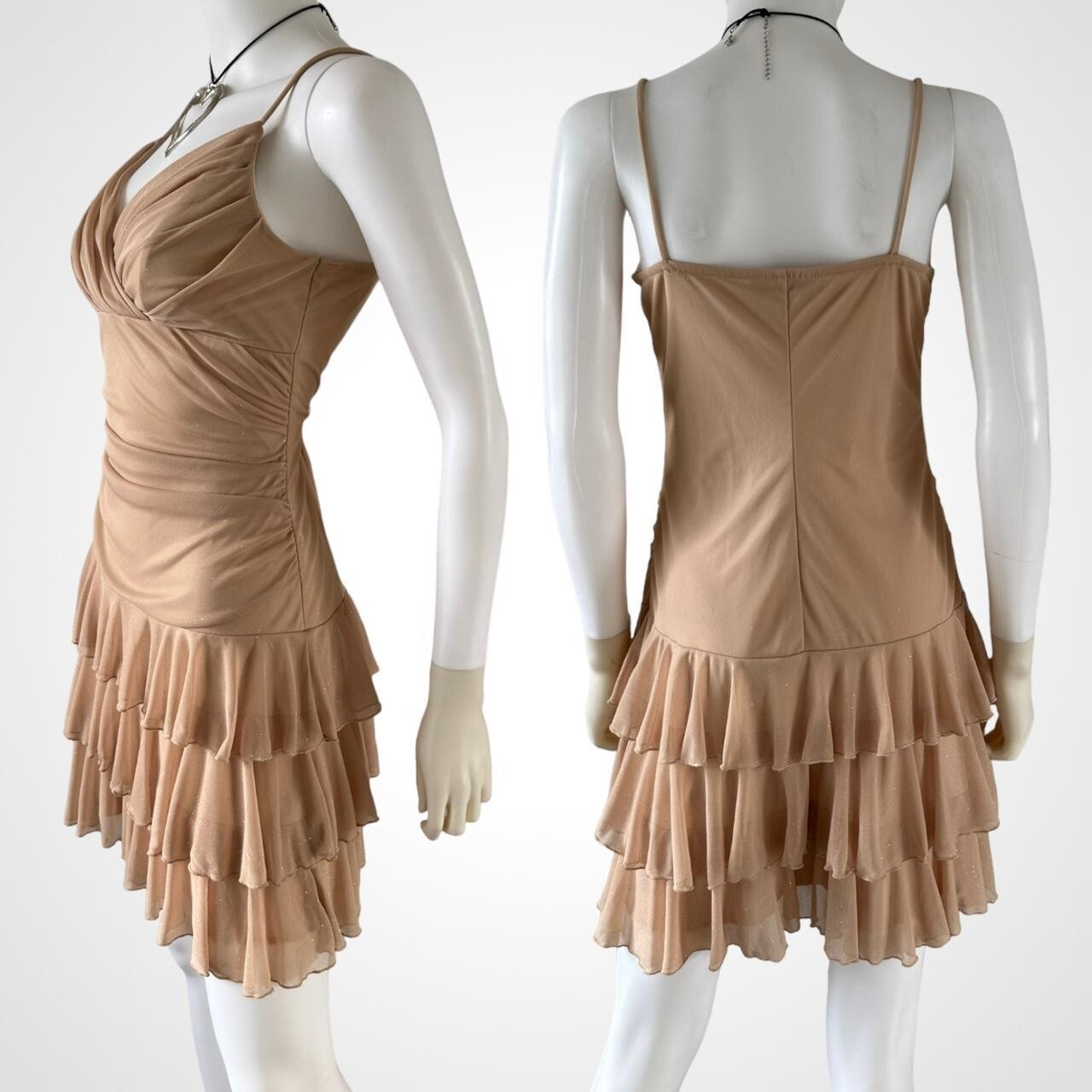 City Triangles Y2k Vintage tan stretchy ruched Sleeveless mini dress Size L