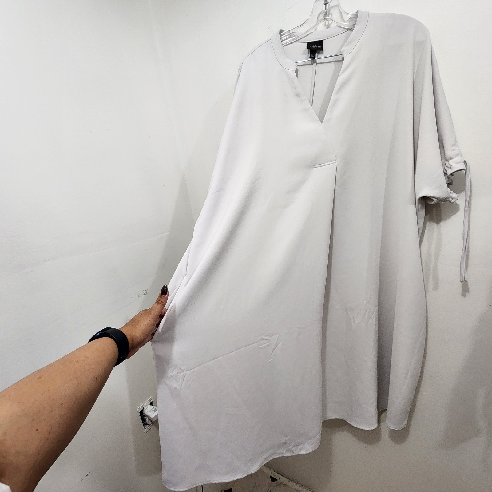 ULLA POPKEN Tie Sleeve Kimono A-line Dress Light Gray Puff Sleeve Pockets 20/22