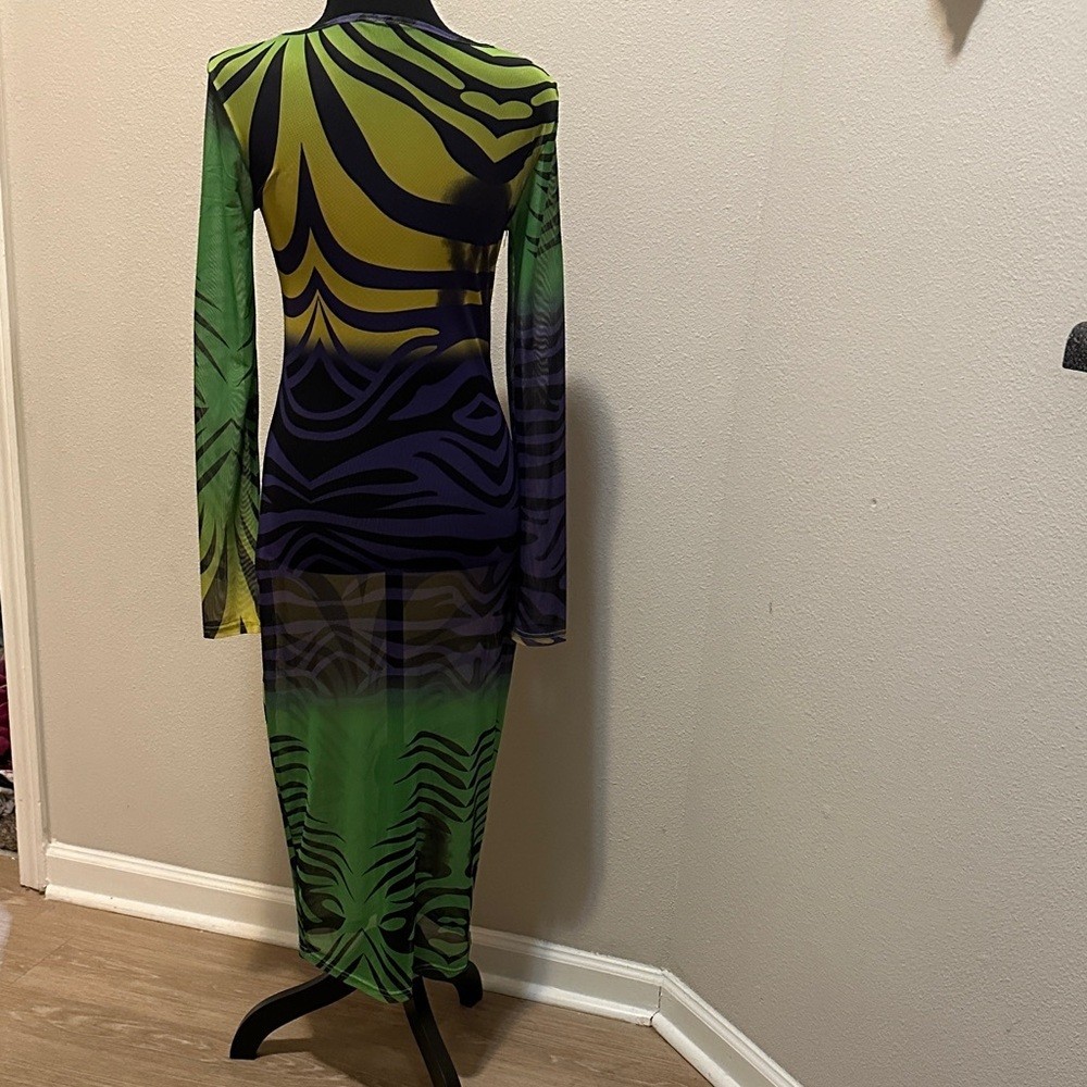 SHEIN Vibrant Green and Purple Long Sleeve Dress