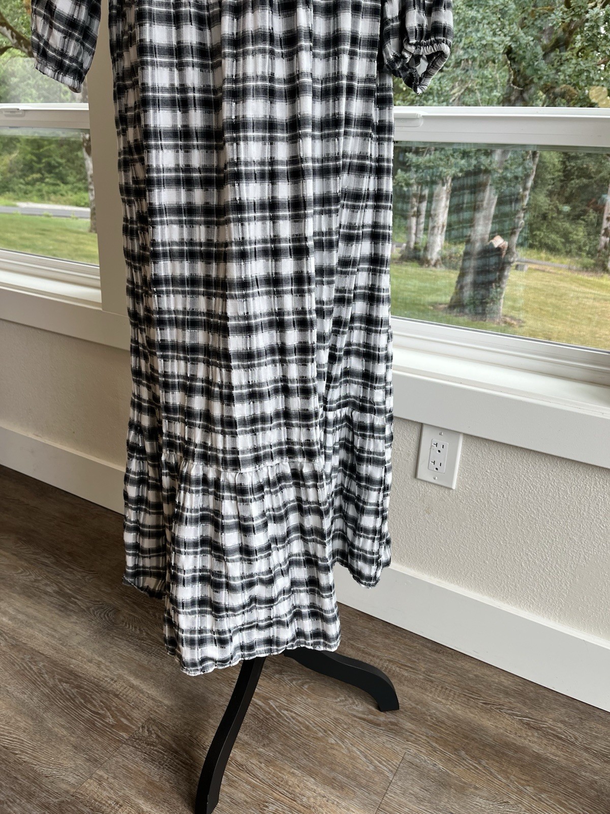 PRIMARK Check Textured Cotton Tiered ￼Dress Navy/Charcoal Gray/Black Sz 12 / L