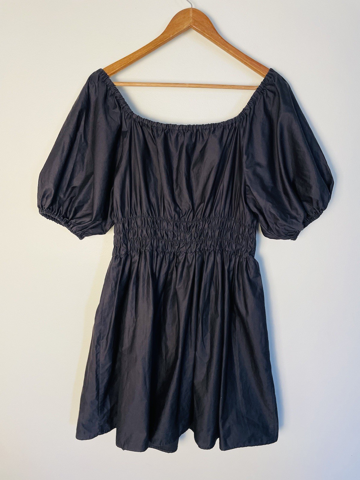 Devotion Twins Puff Sleeve Smocked Cinched Waist Mini Dress. Med. Made In Greece