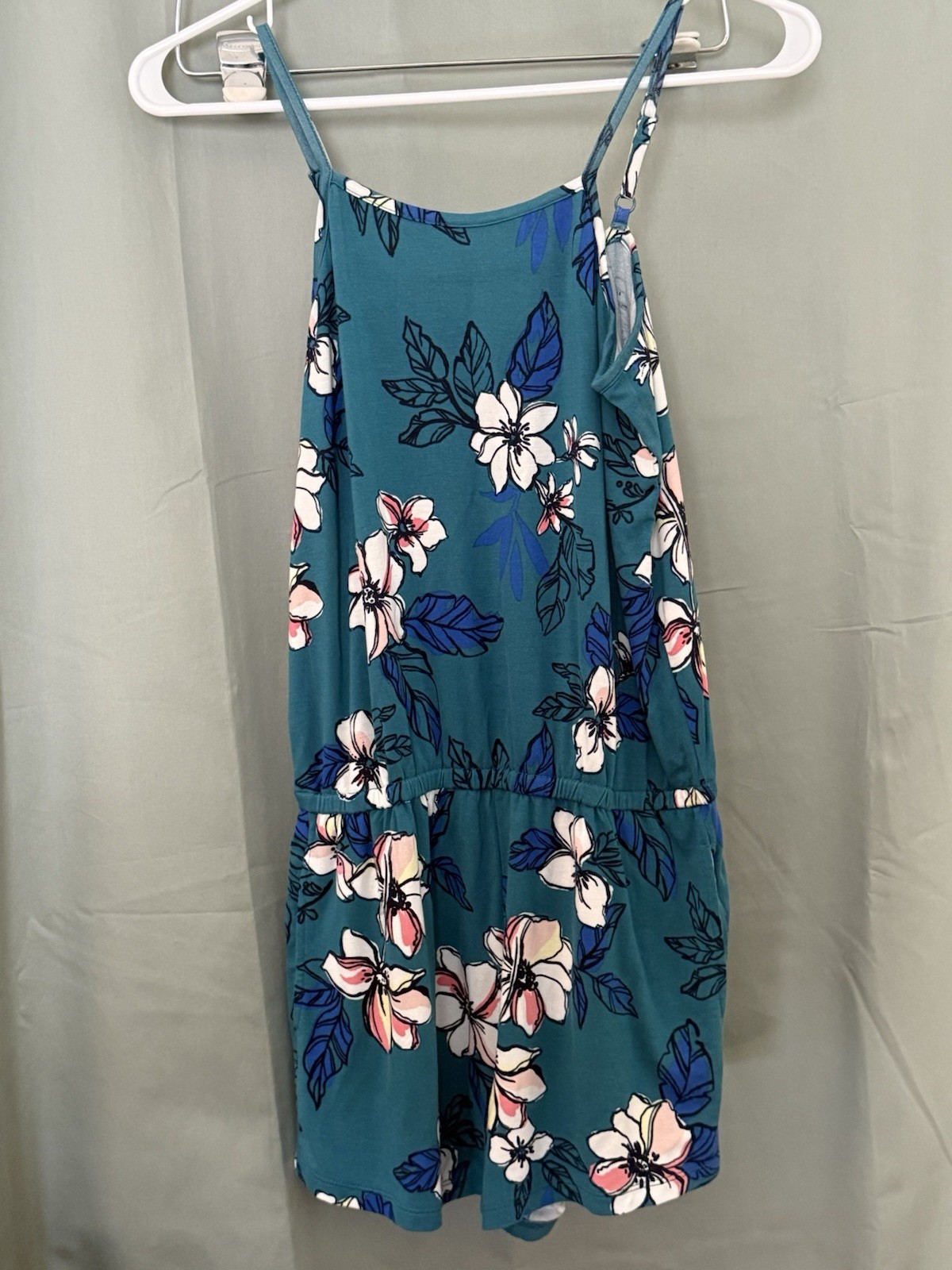 Bixby Nomad Floral Knit Rhomper Blue Spaghetti Strap Scoop Neck Size 12-14