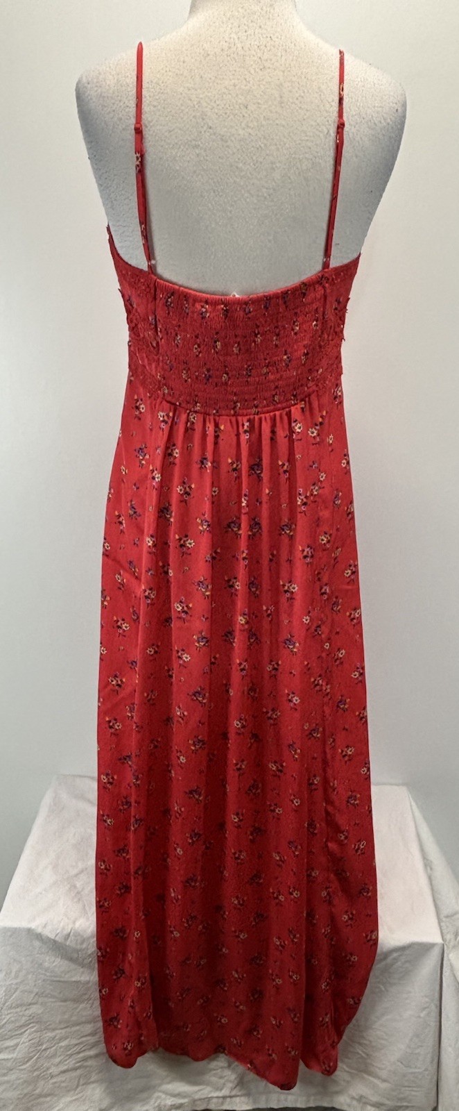 Free People Out and About slip Maxi Dress Womens XL Red Floral slit Boho Flowy