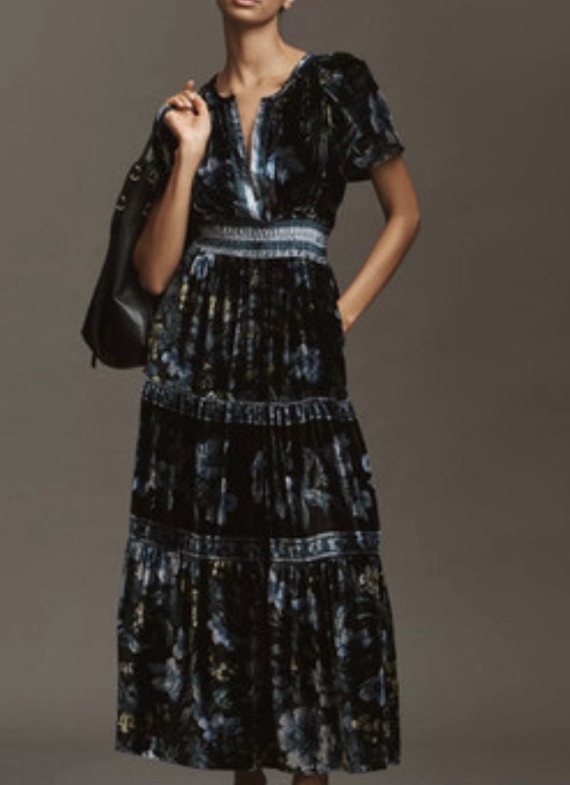 Anthropologie Somerset Floral Velvet Burnout Maxi Dress Women 2X Plus Fairy Blue