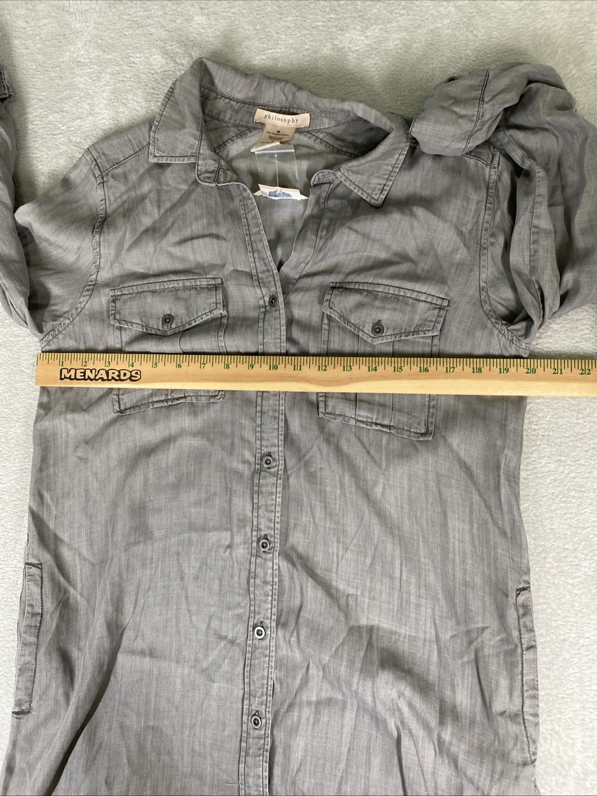 Philosophy 100% Tencel Roll Tab Long Sleeve Shirt Dress Women’s Medium Gray