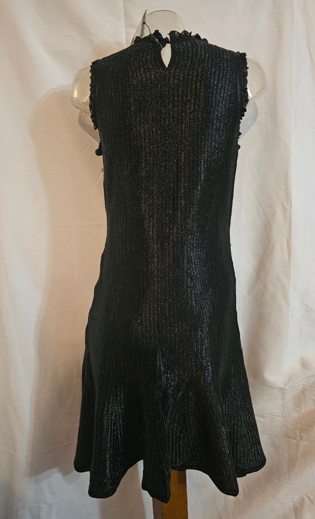 Alexander McQueen NWT Black Shiny Floated Knit Ruffle Dress XL – $2300 S/S 2019