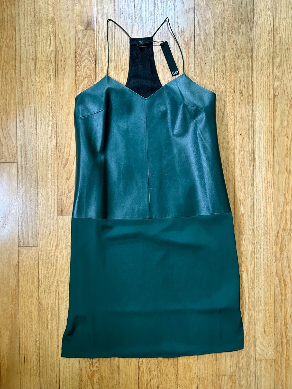 Tibi Silk and Leather Slip Dress Emerald Green Size 4 NWT