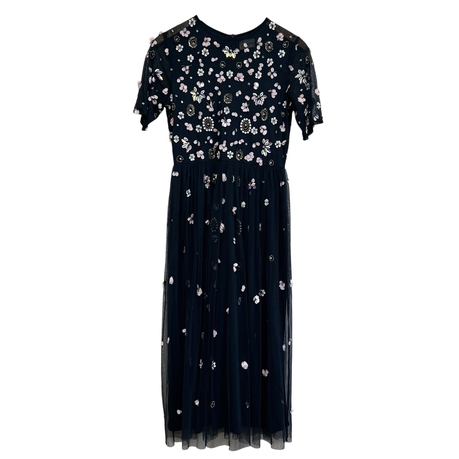 Lace & Beads Baby Sequin Midi Dress in Navy Size Large
