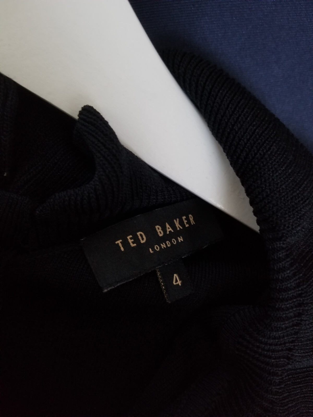 Ted Baker Zadi Long Sleeve Full Skirt Dress Size 4 UK 14 Dark Blue Black Navy