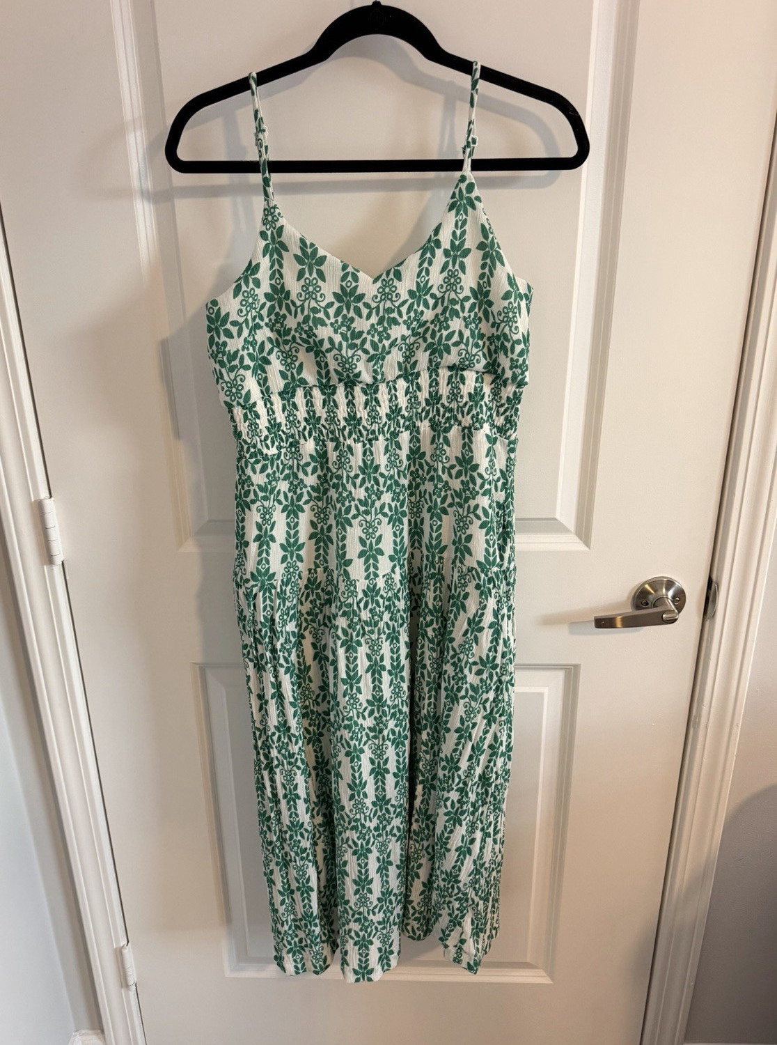 Skies Are Blue Green White Floral V-Neck Midi Sundress Lined L 99572W Large