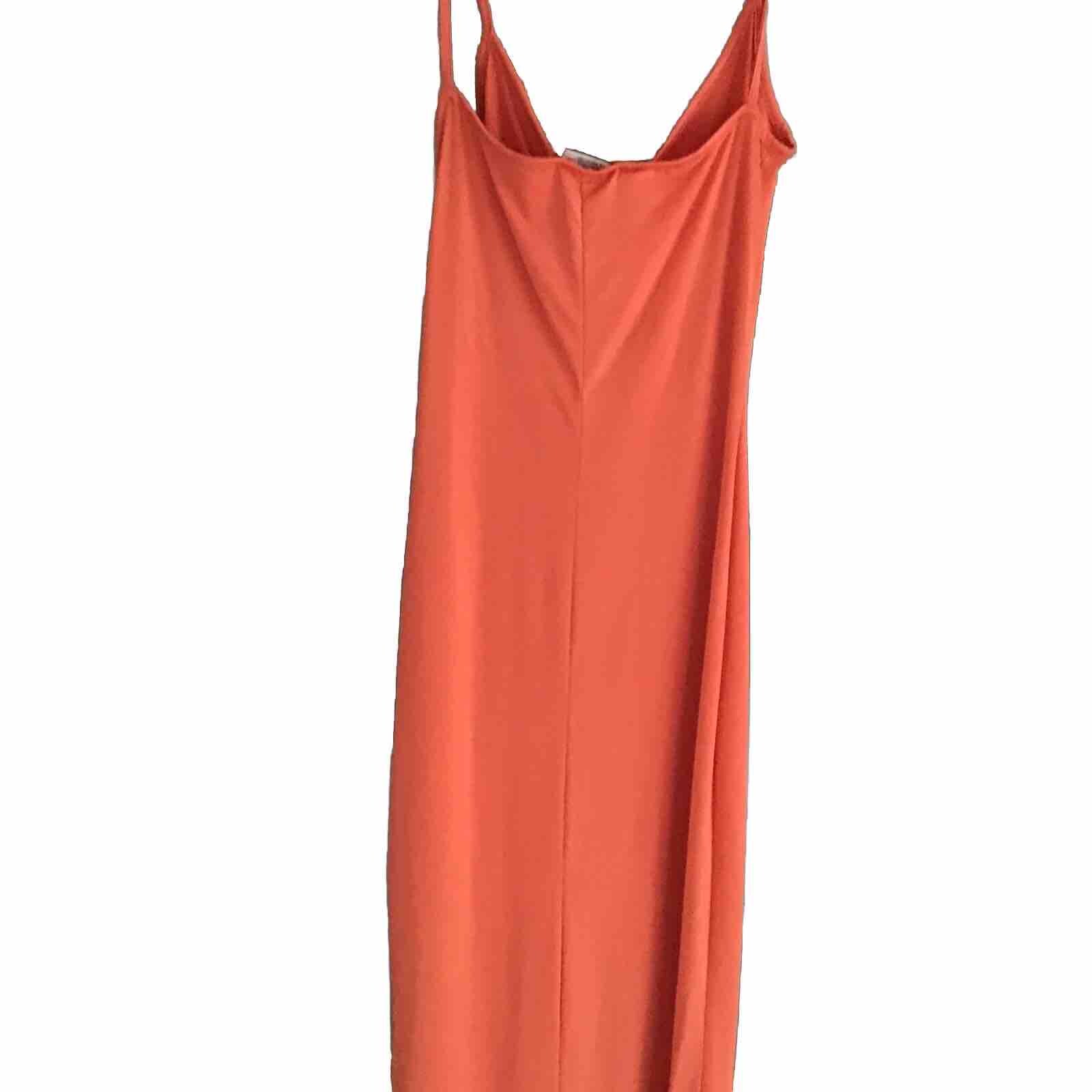 Womens MISGUIDED MIDI DRESS CORAL ORANGE SUMMER SLINKY SINGLE LAYER UK10 BNWT