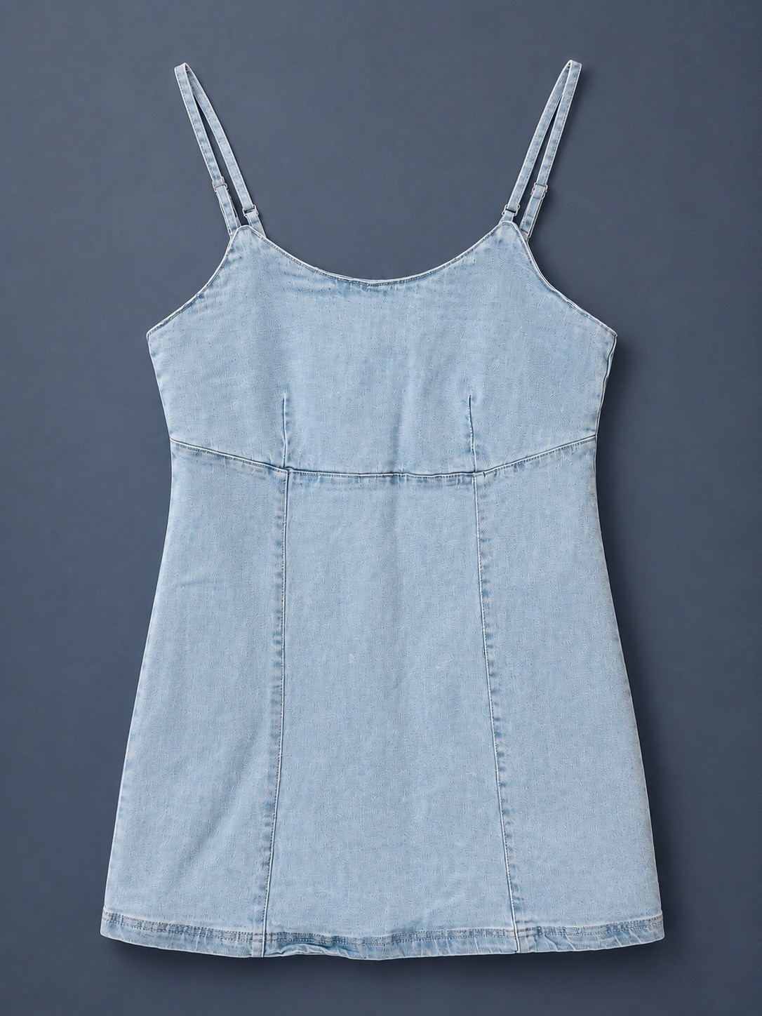 Lone Star Denim Mini Dress Womens L Light Wash Spaghetti Strap Zip Back Stretch