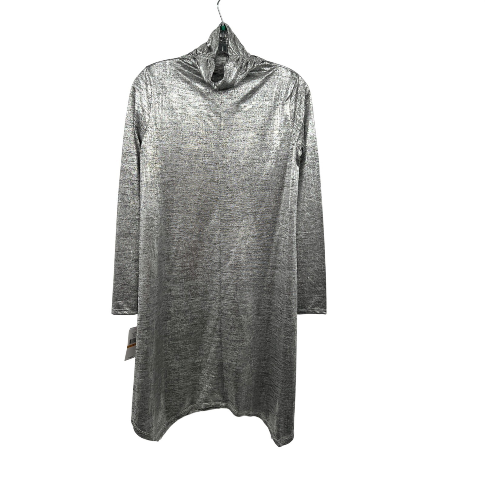 Fever Womens Silver Metallic Sheer Shift Dress Turtleneck Long Sleeve Small New