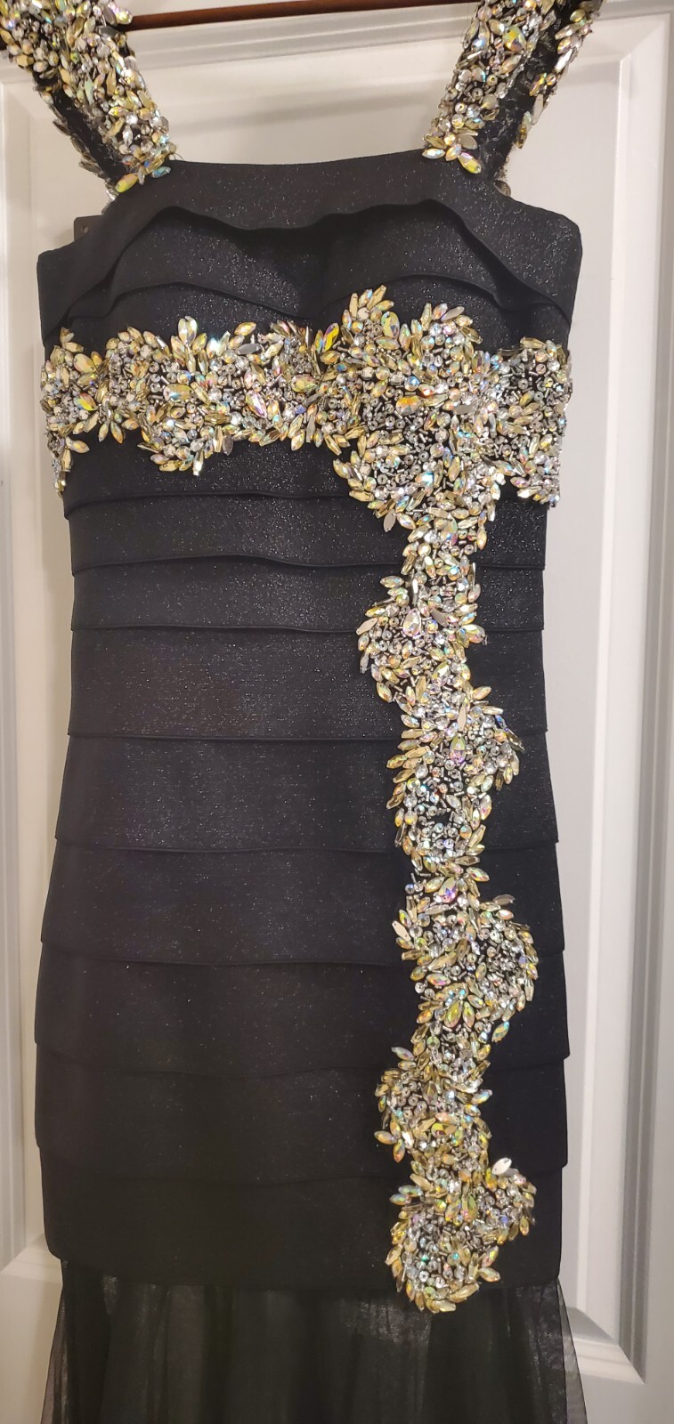Ritzee Originals Black Long Sequin Sleeveless Beaded Pleated Ball Gown Dress 4