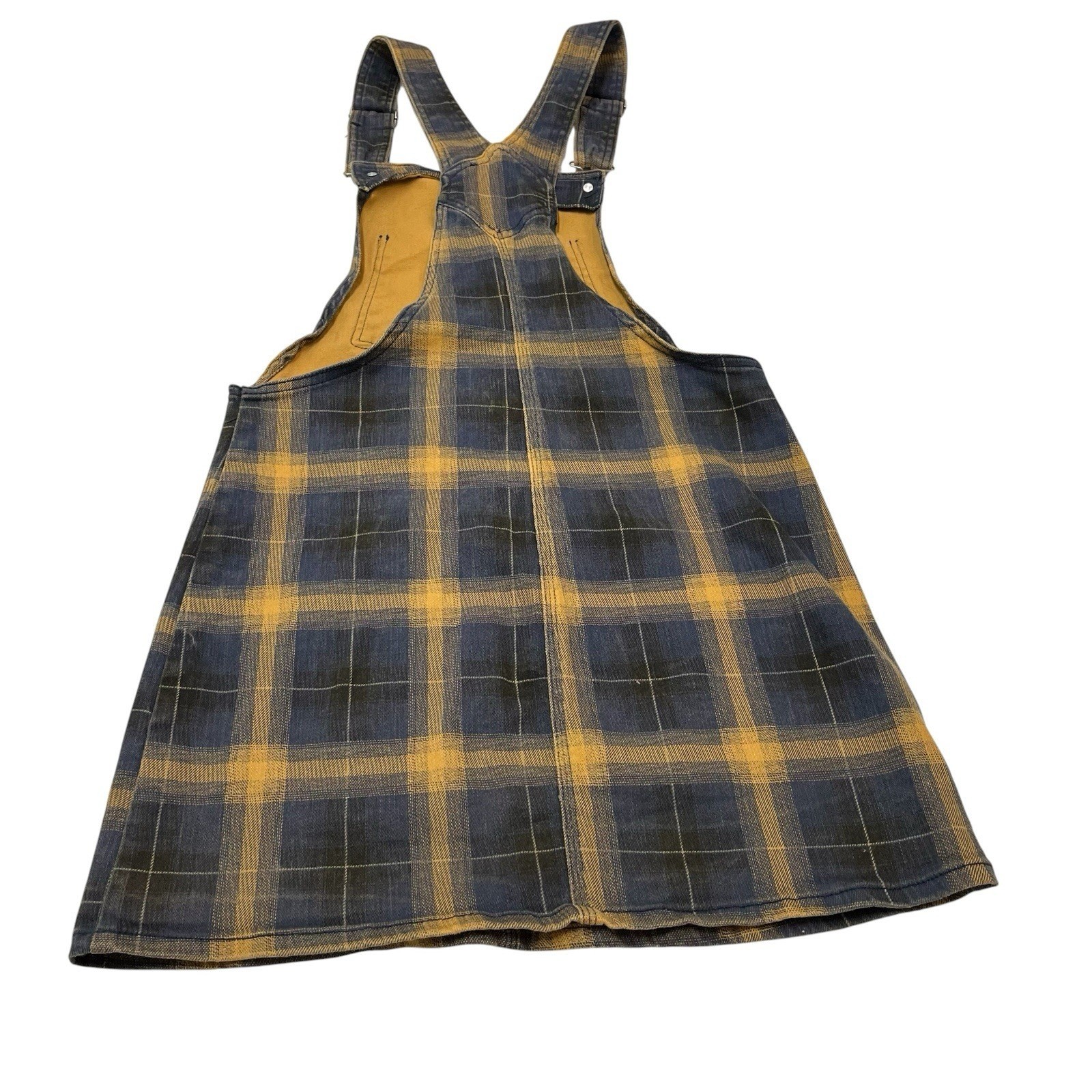Dickies Overall Jumper Mini Dress Black Brown Tarten Plaid M Workwear Country
