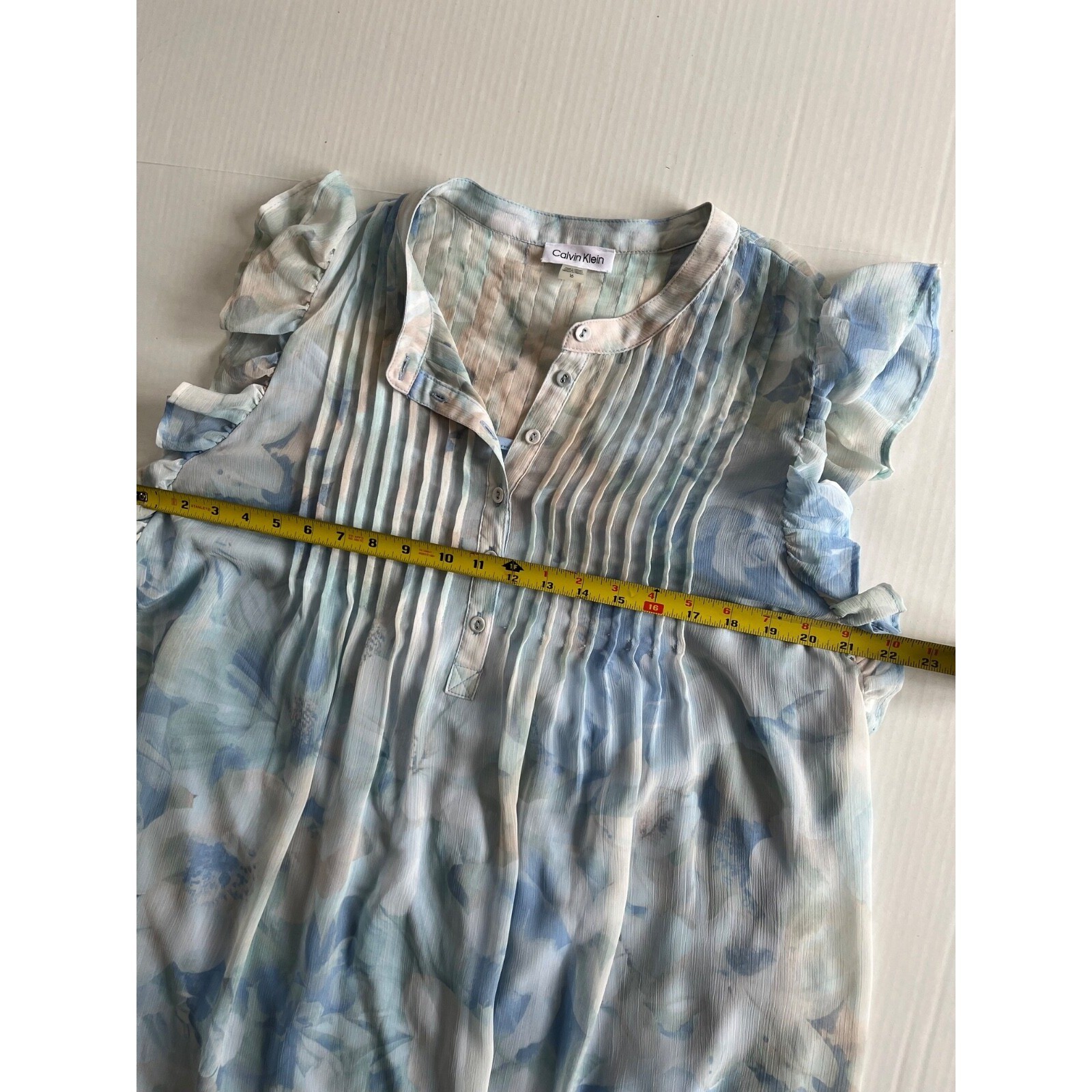 Calvin Klein Size 16 Flutter Cap Sleeve A Line Midi Lined Dress Floral V Neck