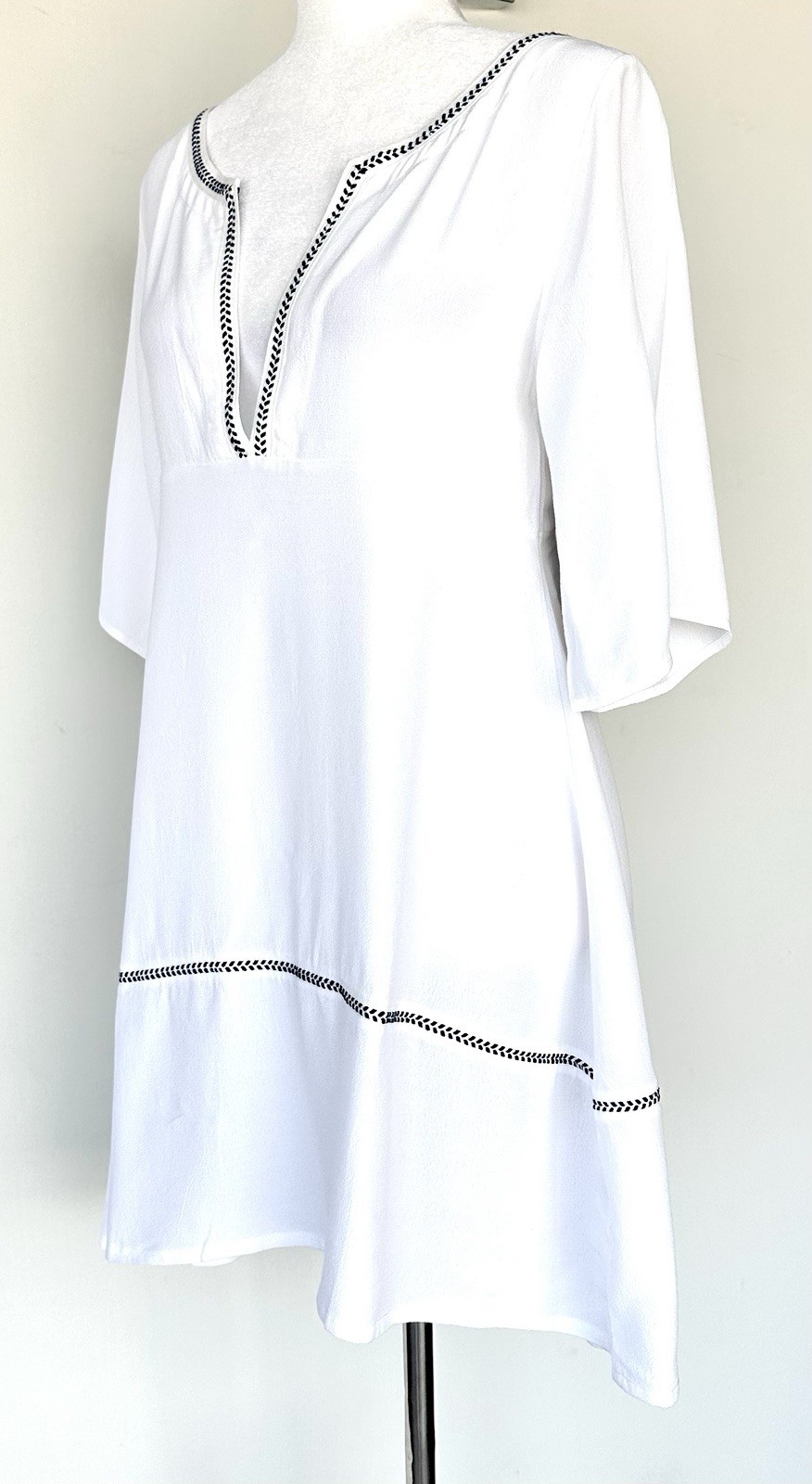 Sancia White Cover Up / Dress Retails $148 Embroidered Braid Edging