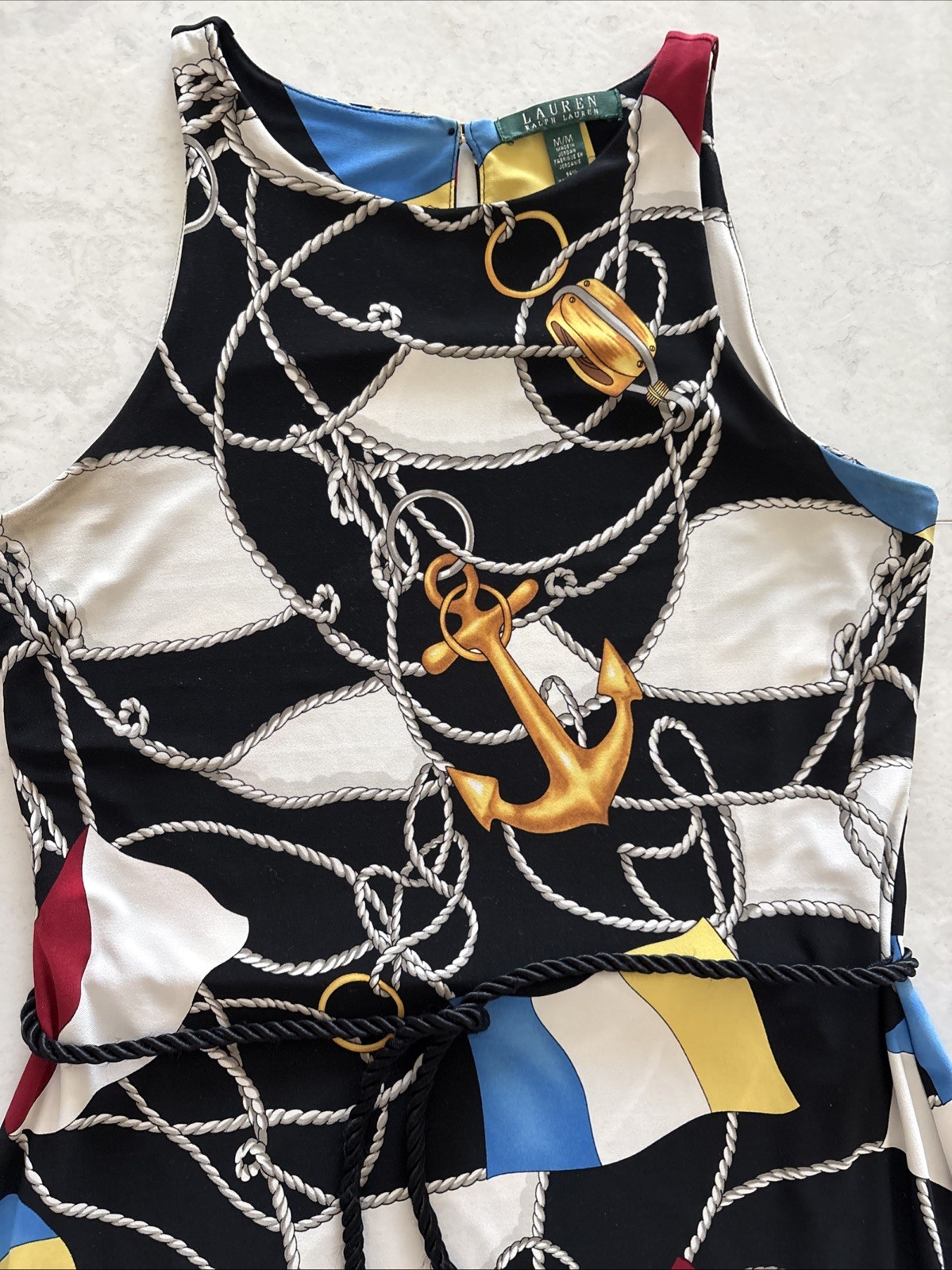 Ralph Lauren Nautical Chain Anchor Sheath Black Dress Rope Belt Size Medium
