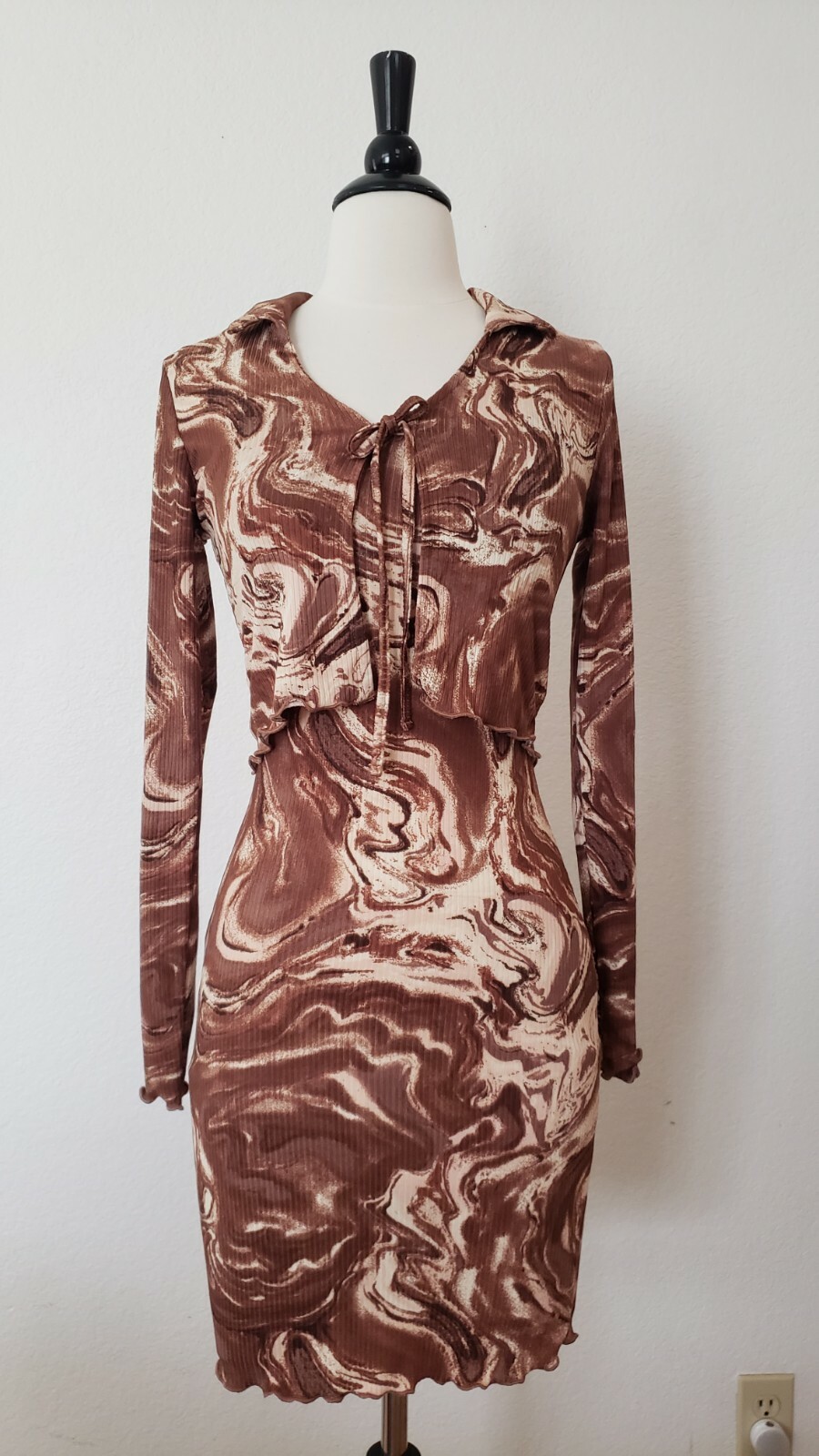Urban Outfitters Dress New Size Medium Brown Tie Dye Bodycon Casual Retro Boho