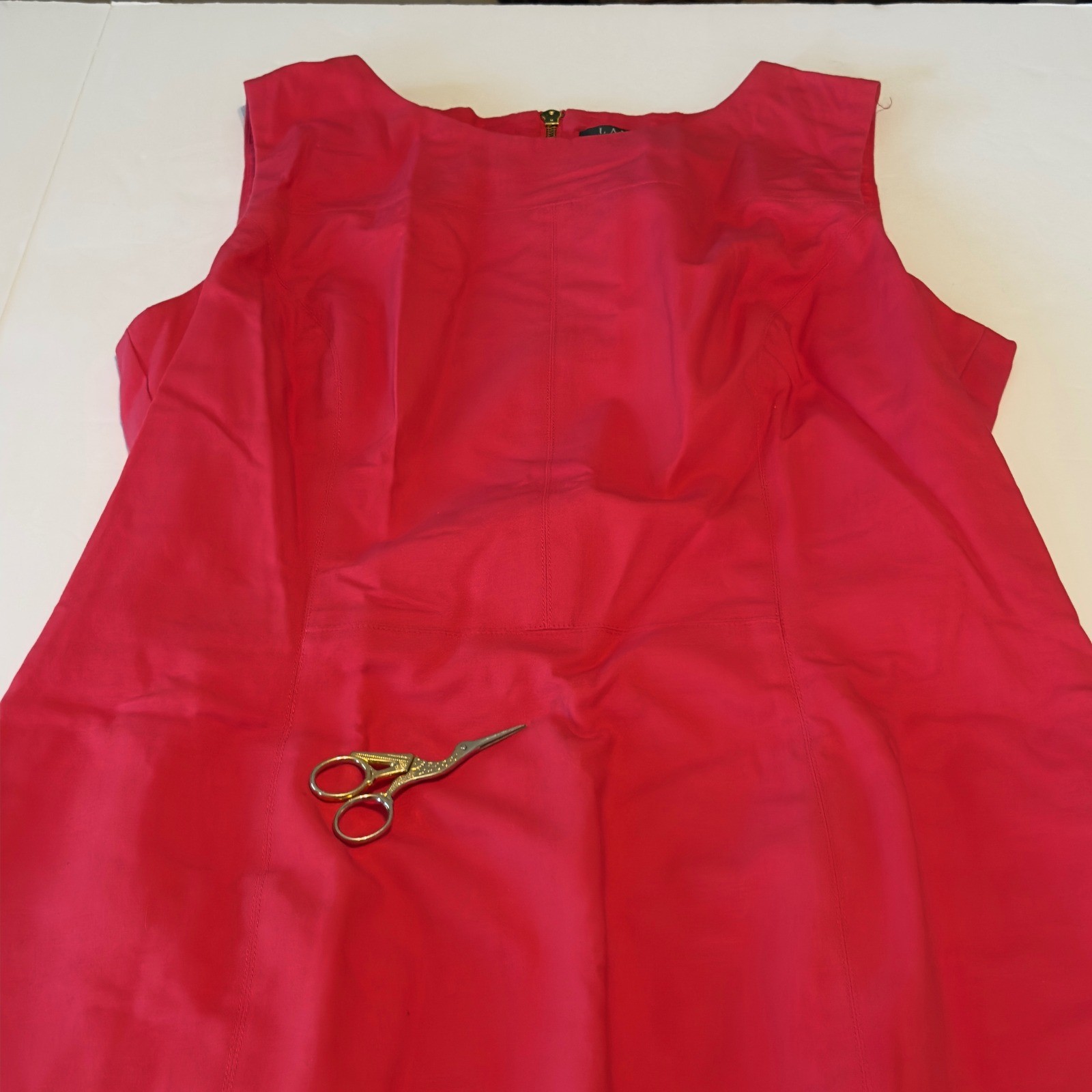 Lauren Ralph Lauren Red Pink Sleeveless Sheath Dress Gold Zip Size 14