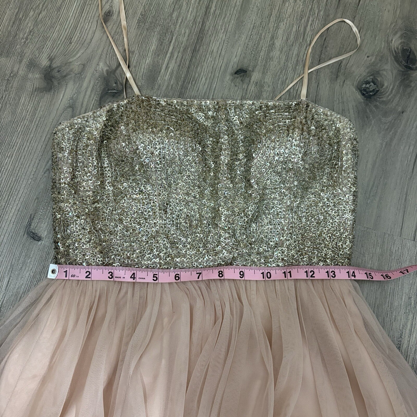 AIDAN MATTOX Sz 6 Blush Beaded Top Tulle Party Prom Pageant Dress Sparkle Short