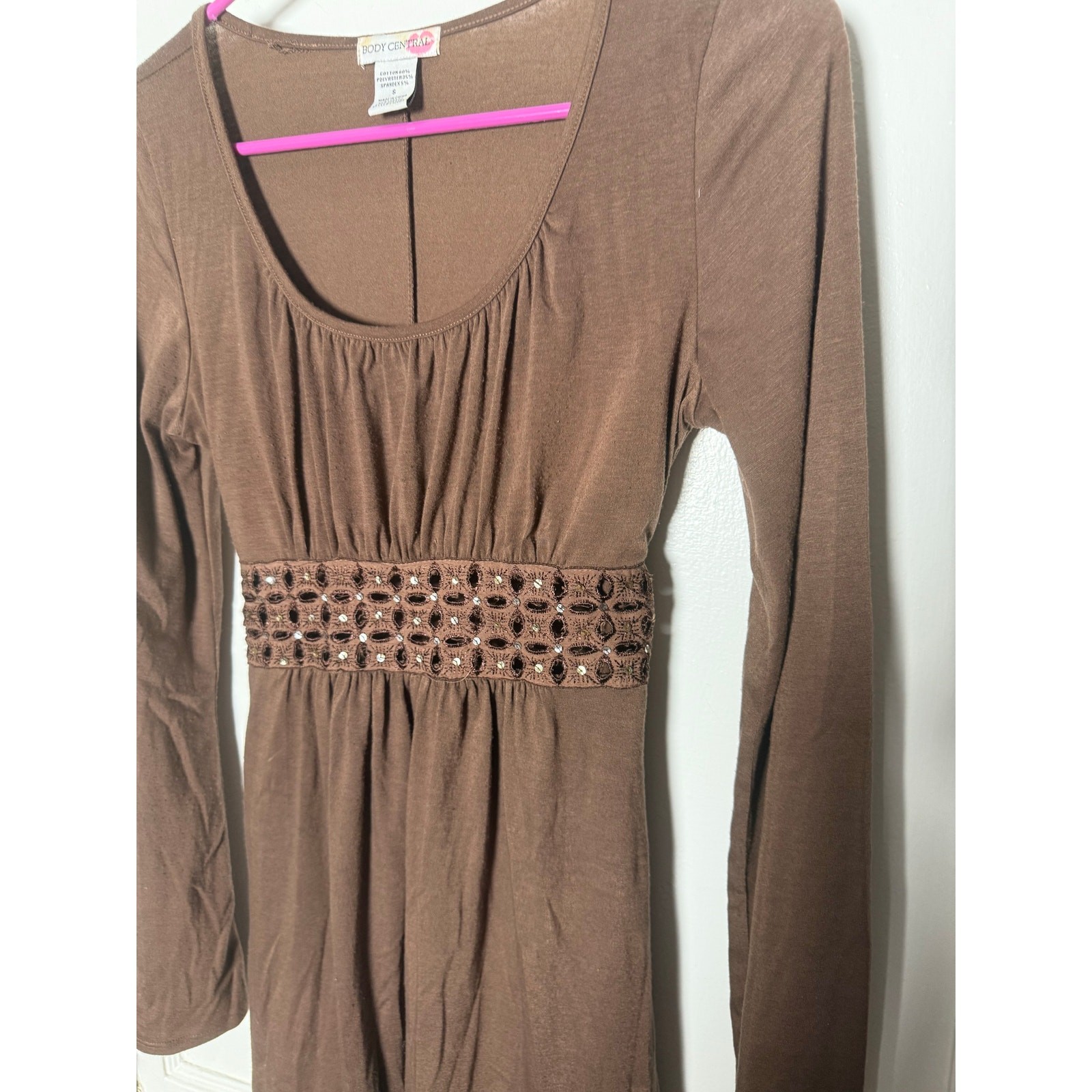 Vintage Y2K 00s Boho Body Central Brown Peasant Belle Sleeve Dress Women’s Small