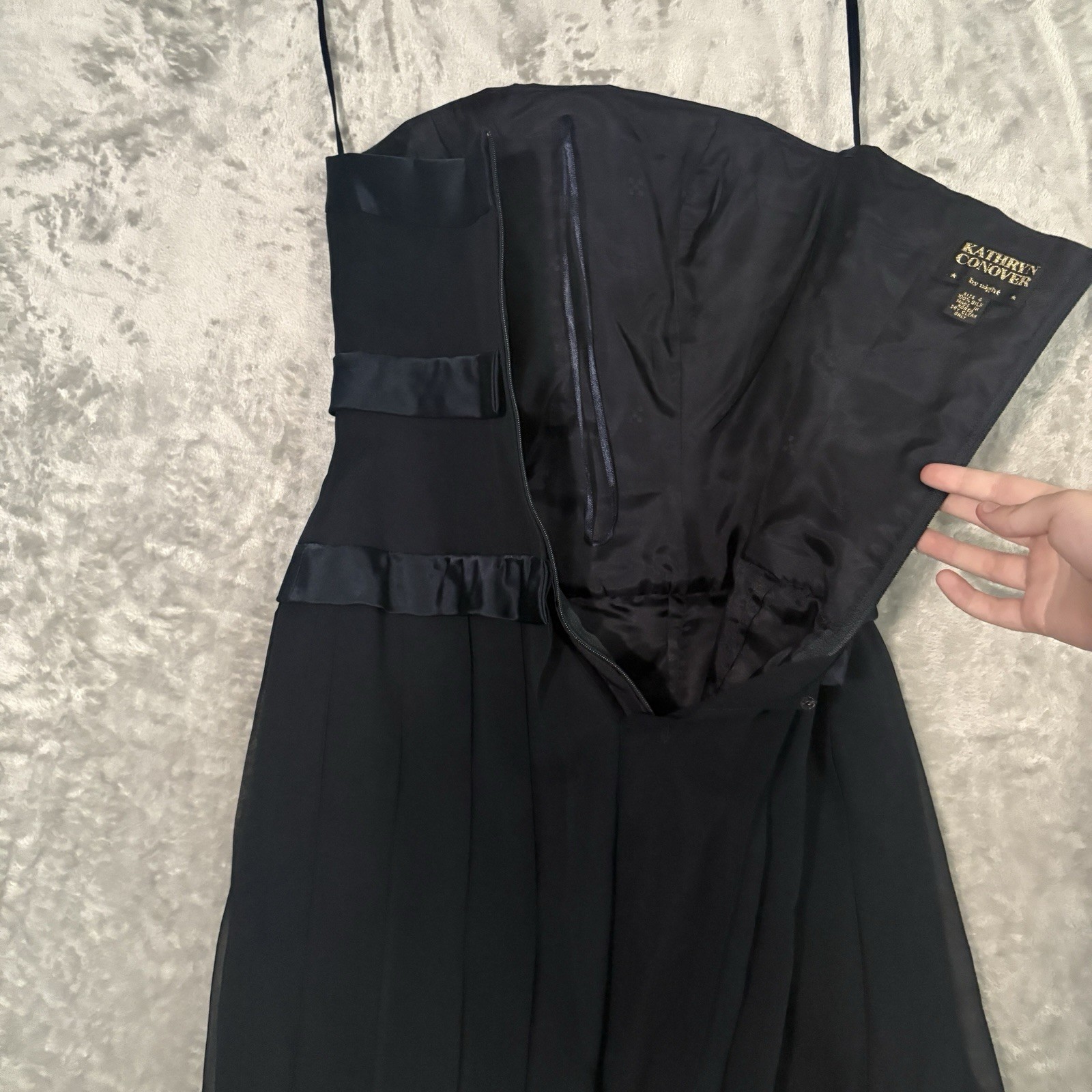 Y2k Silk Dress Navy Pleated Button & Bow 4 Kathryn Conover Chiffon Cocktail Mini