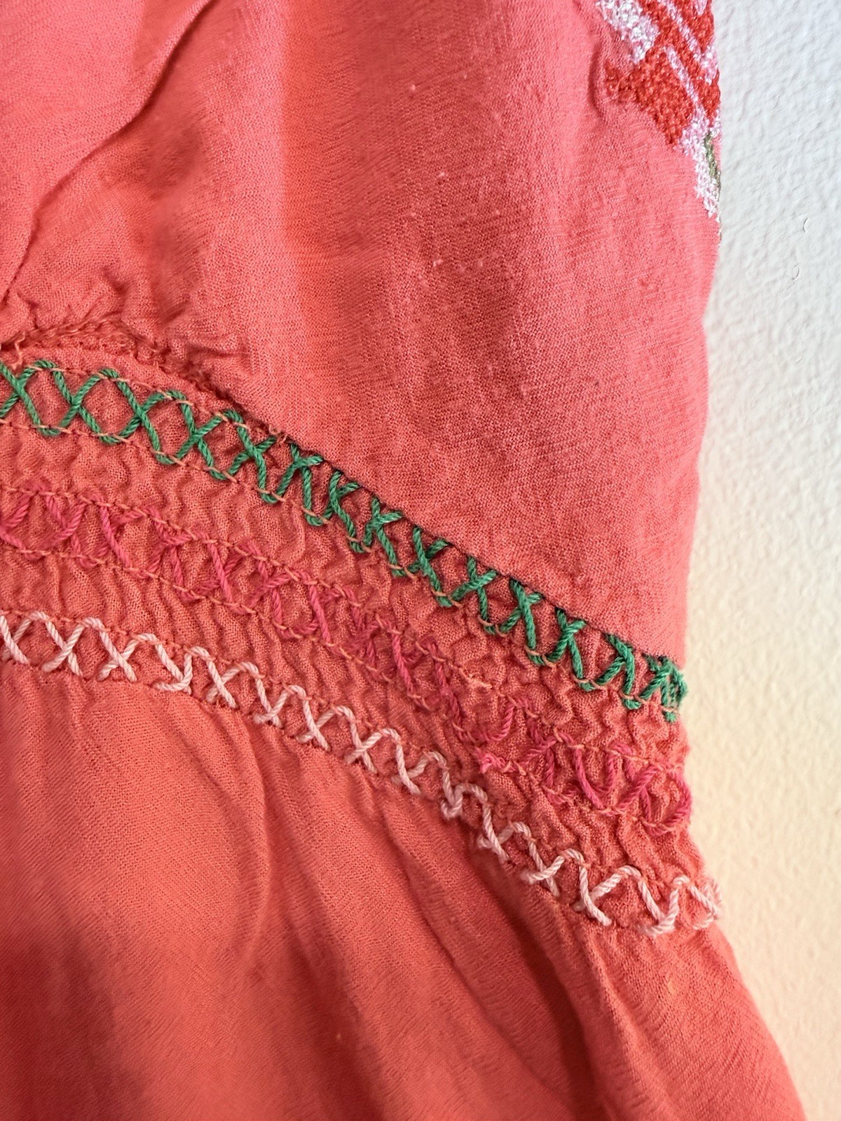 Forever Twenty One Pink Floral Embroidered V-Neck Smocked Maxi Dress Size M