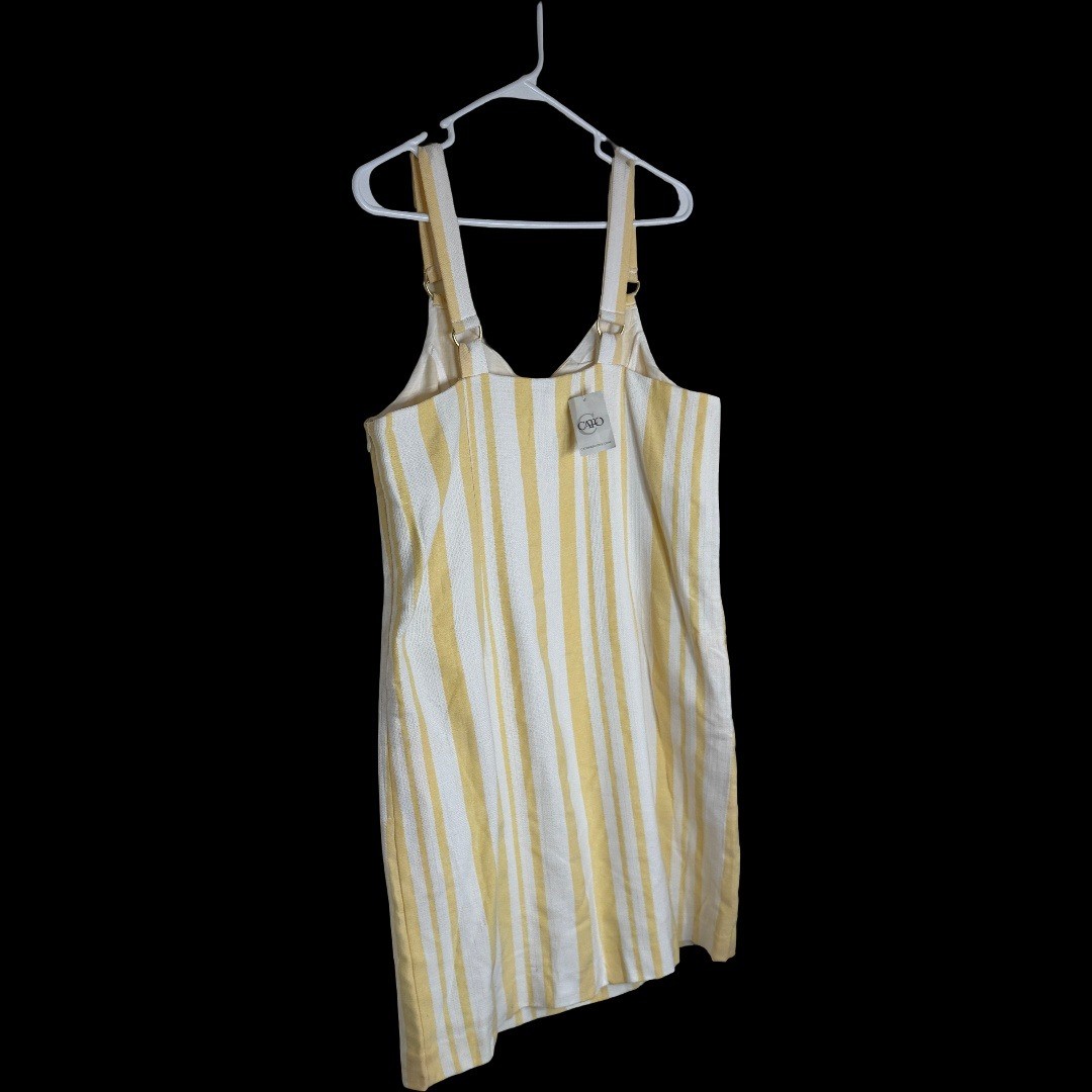 Cato Yellow White Striped Pinafore Shift Dress Womens Medium Cotton Blend
