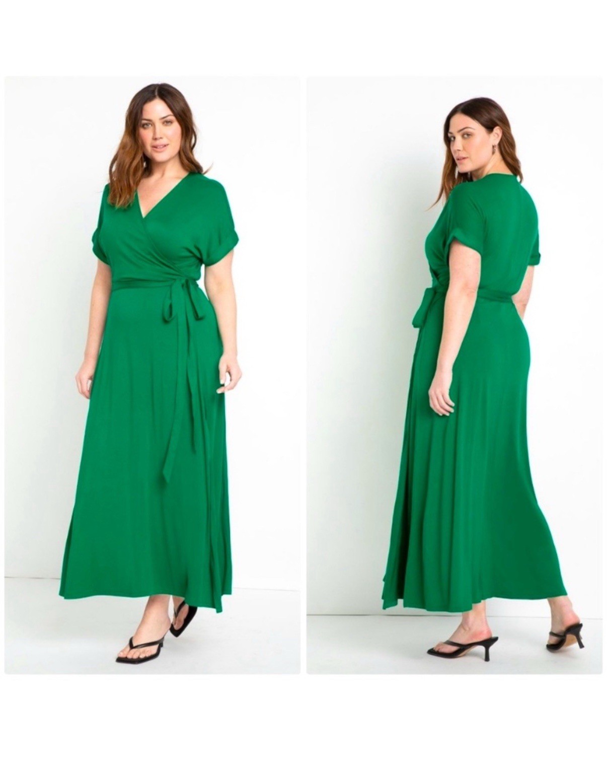 Women’s Eloquii Wrap Dress Size 18 Maxi Christmas Holiday Boho Classic Green