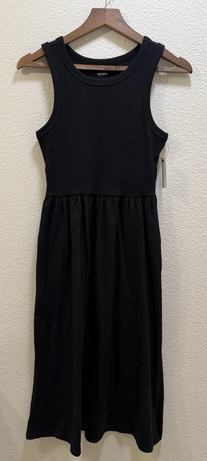 Sonoma Women’s Ribbed-knit BlackMidi Dress Size Petite Small