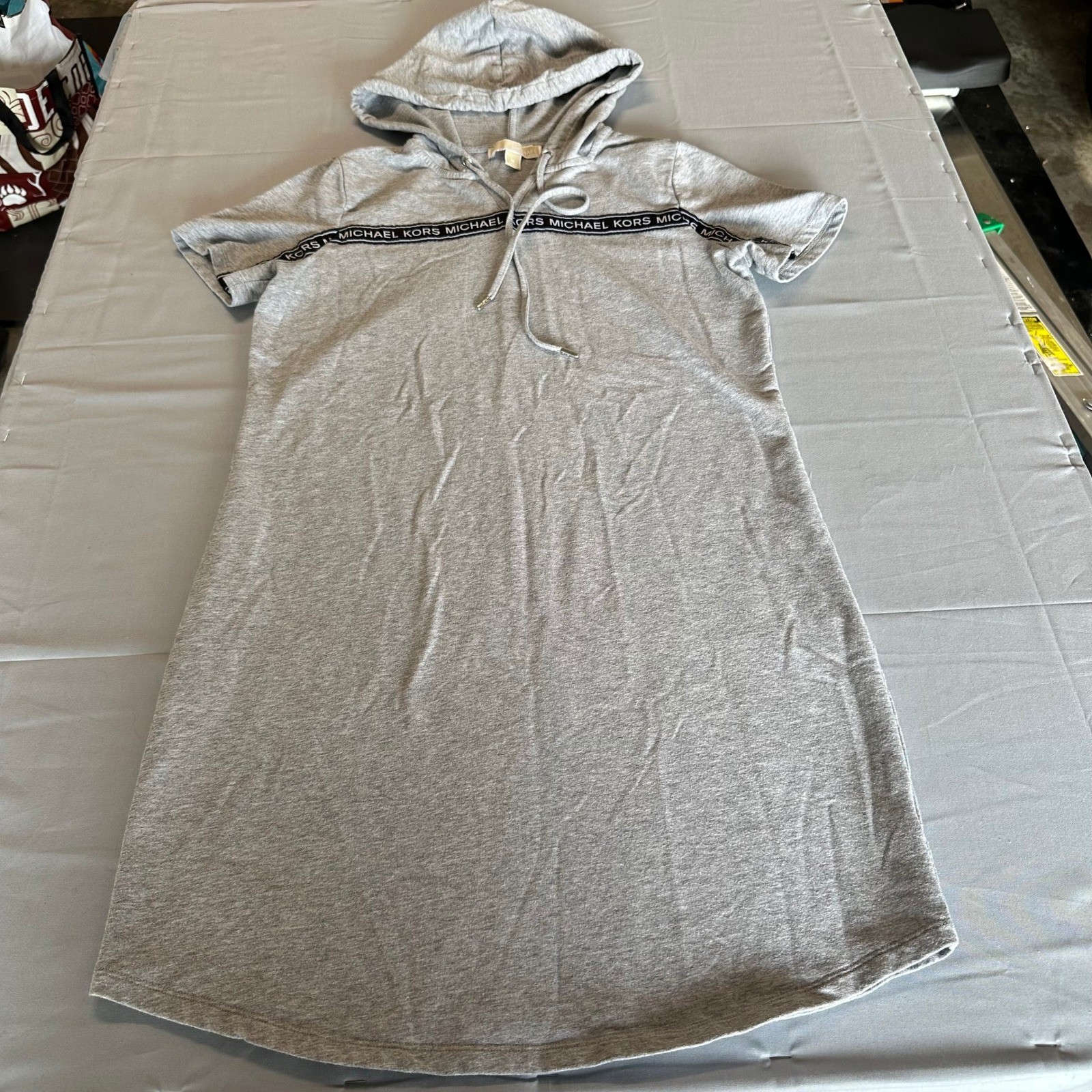 Michael Michael Kors Womens Heather Grey Logo Tape Short Sleeve Hoodie Dress M