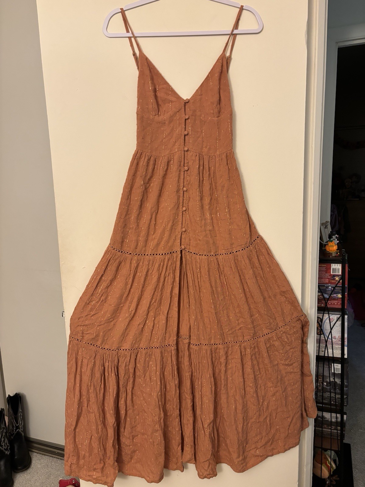 L*Space Women’s Brown Orange Maxi Dress Button Front Sleeveless XS