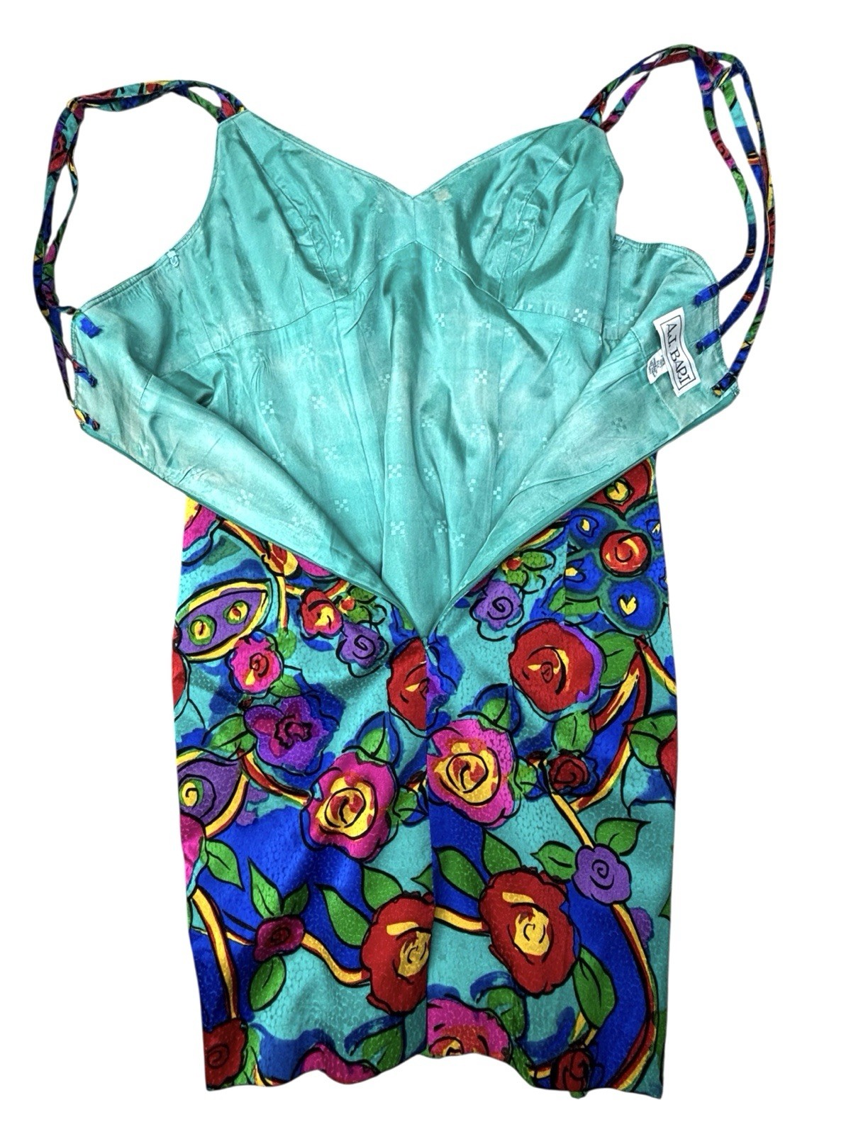 Vintage A.J. Bari 100% Silk Multicolor Floral Sleeveless Mini Dress Short Small